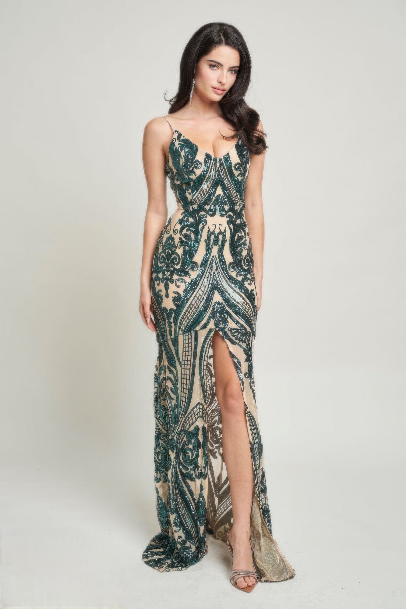 Spaghetti Strap Art Deco Sequins Maxi Dress-Product Type | Naughty Smile Fashion
