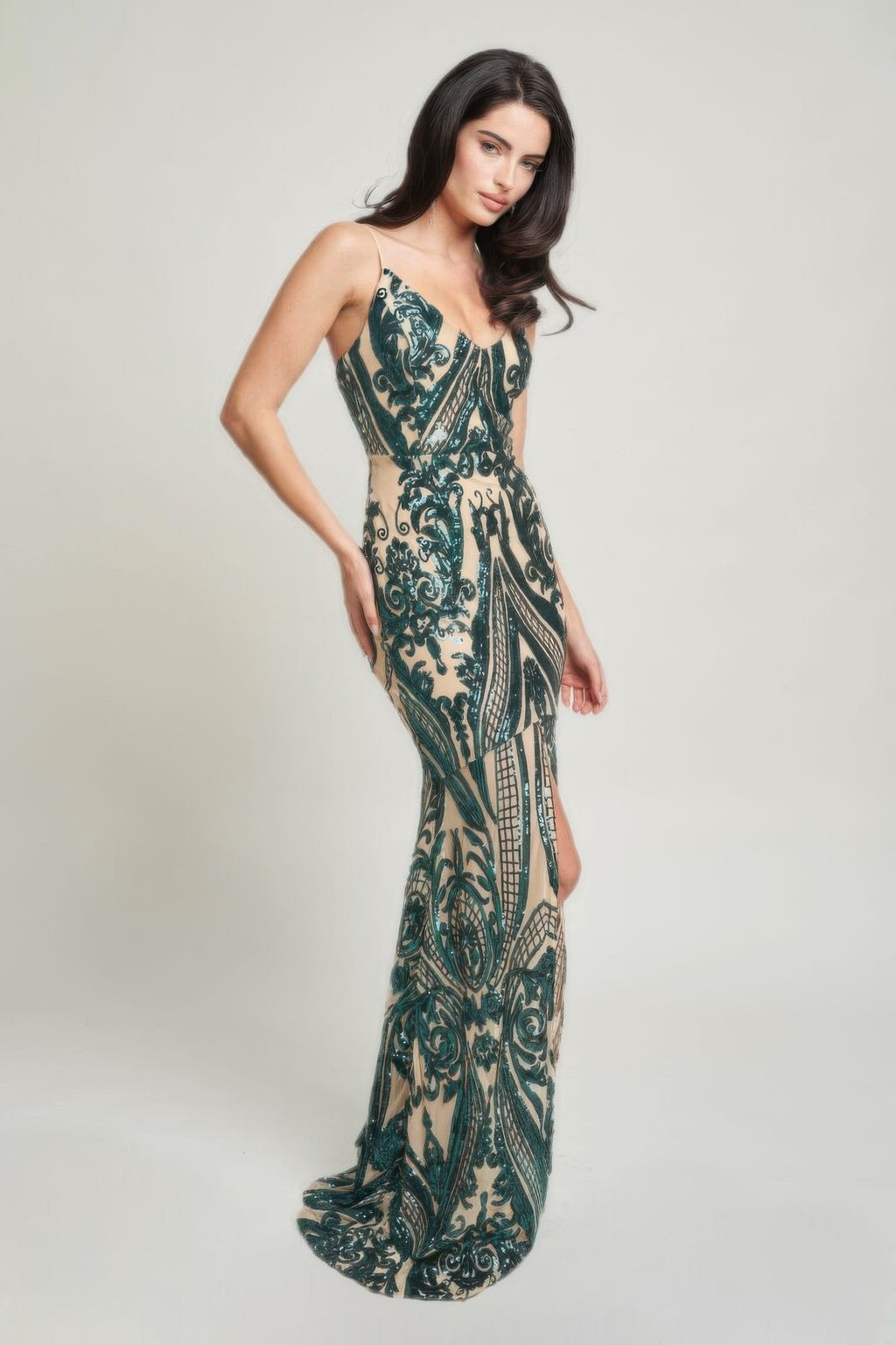 Spaghetti Strap Art Deco Sequins Maxi Dress-Product Type | Naughty Smile Fashion
