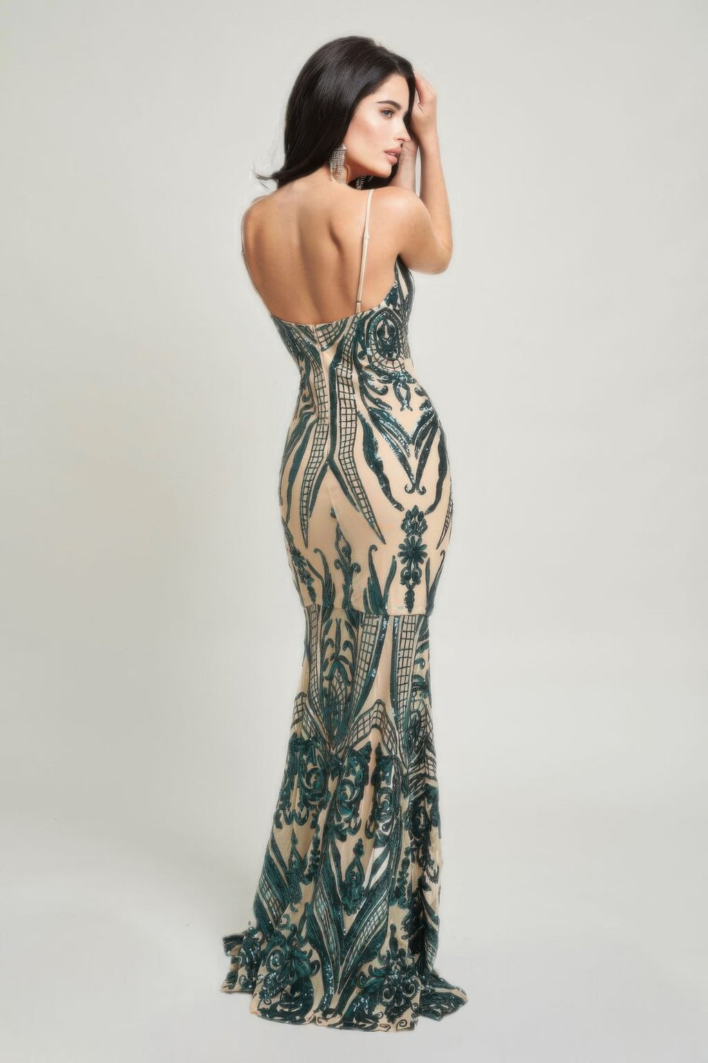 Spaghetti Strap Art Deco Sequins Maxi Dress-Product Type | Naughty Smile Fashion