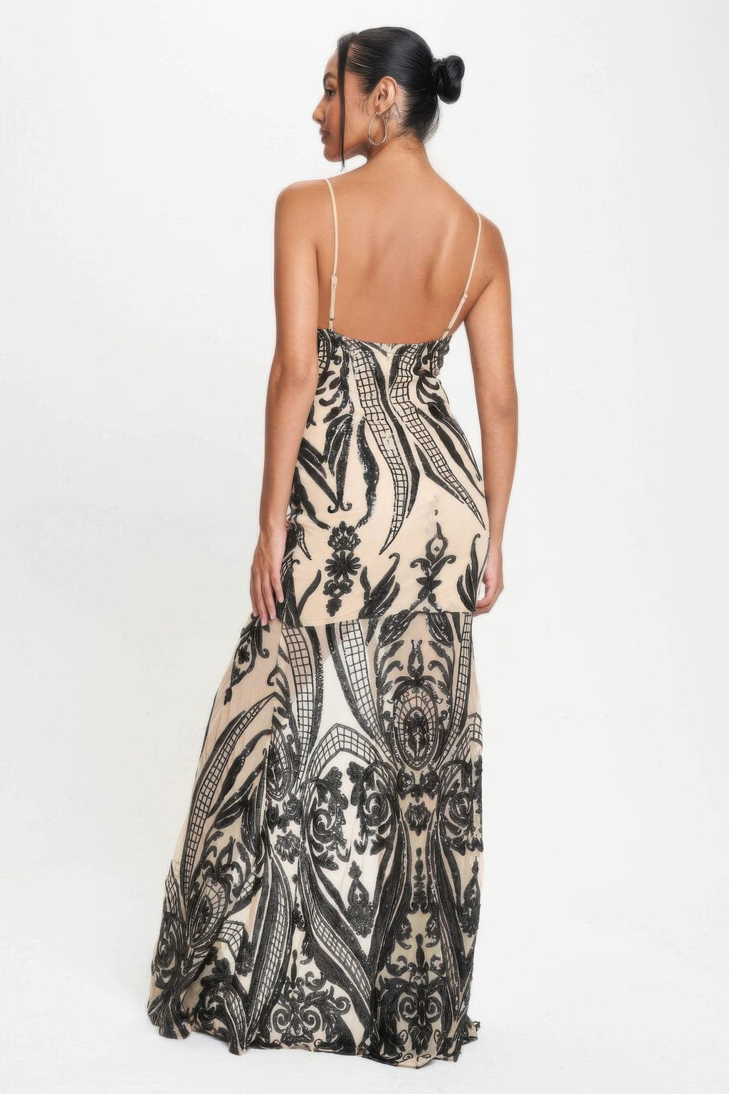 Spaghetti Strap Art Deco Sequins Maxi Dress-Product Type | Naughty Smile Fashion
