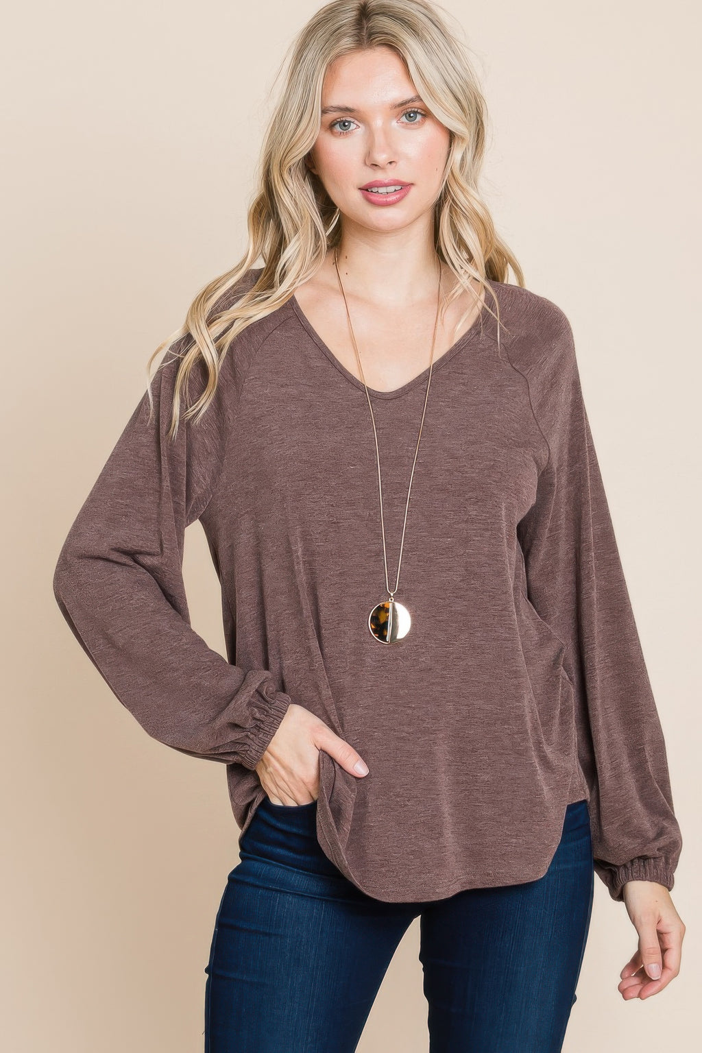 Casual V Neck Basic Long Sleeve Top-Product Type | Naughty Smile Fashion