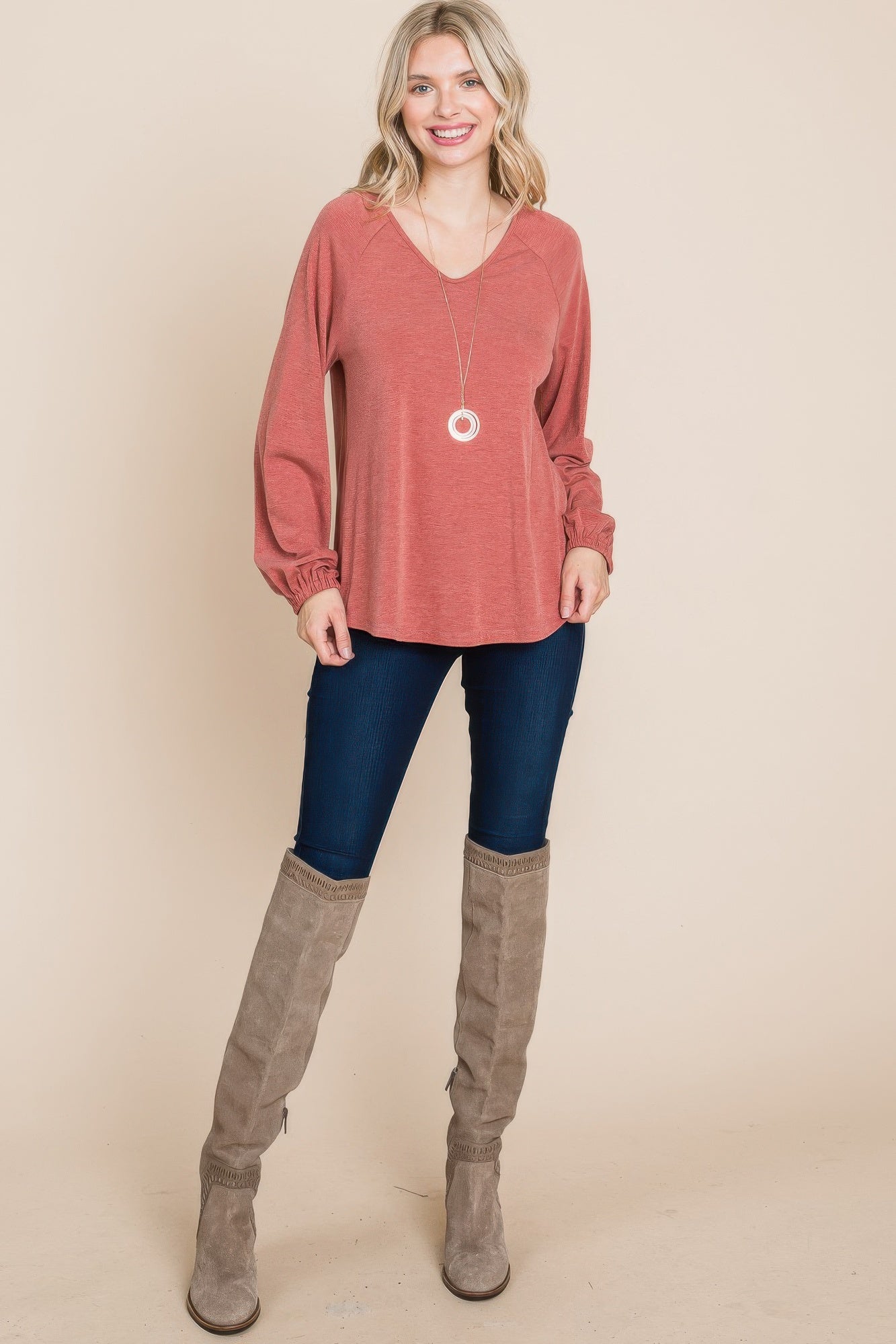 Casual V Neck Basic Long Sleeve Top-Product Type | Naughty Smile Fashion