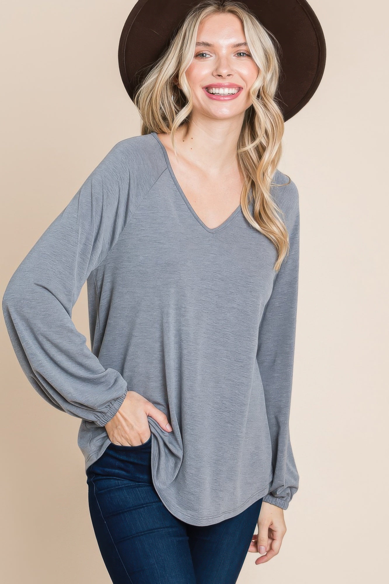 Casual V Neck Basic Long Sleeve Top-Product Type | Naughty Smile Fashion
