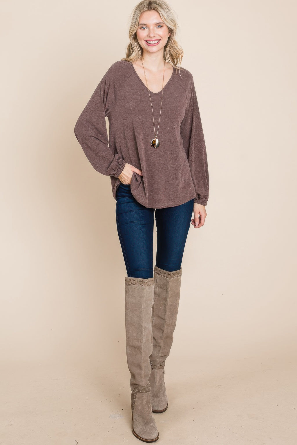 Casual V Neck Basic Long Sleeve Top-Product Type | Naughty Smile Fashion