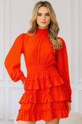 Long Sleeve Smocked Neck Tiered Ruffle Mini Dress-Product Type | Naughty Smile Fashion