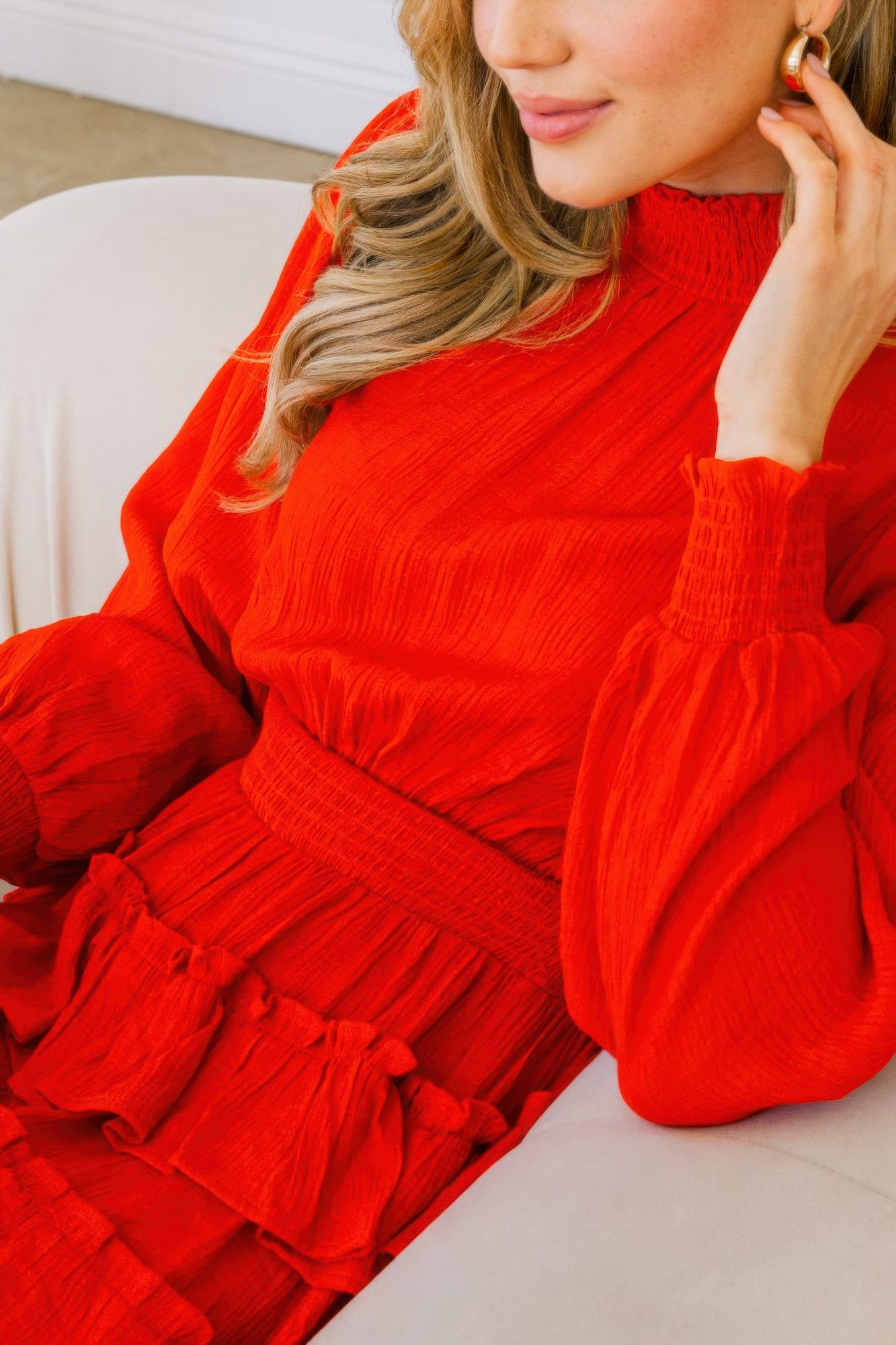 Long Sleeve Smocked Neck Tiered Ruffle Mini Dress-Product Type | Naughty Smile Fashion