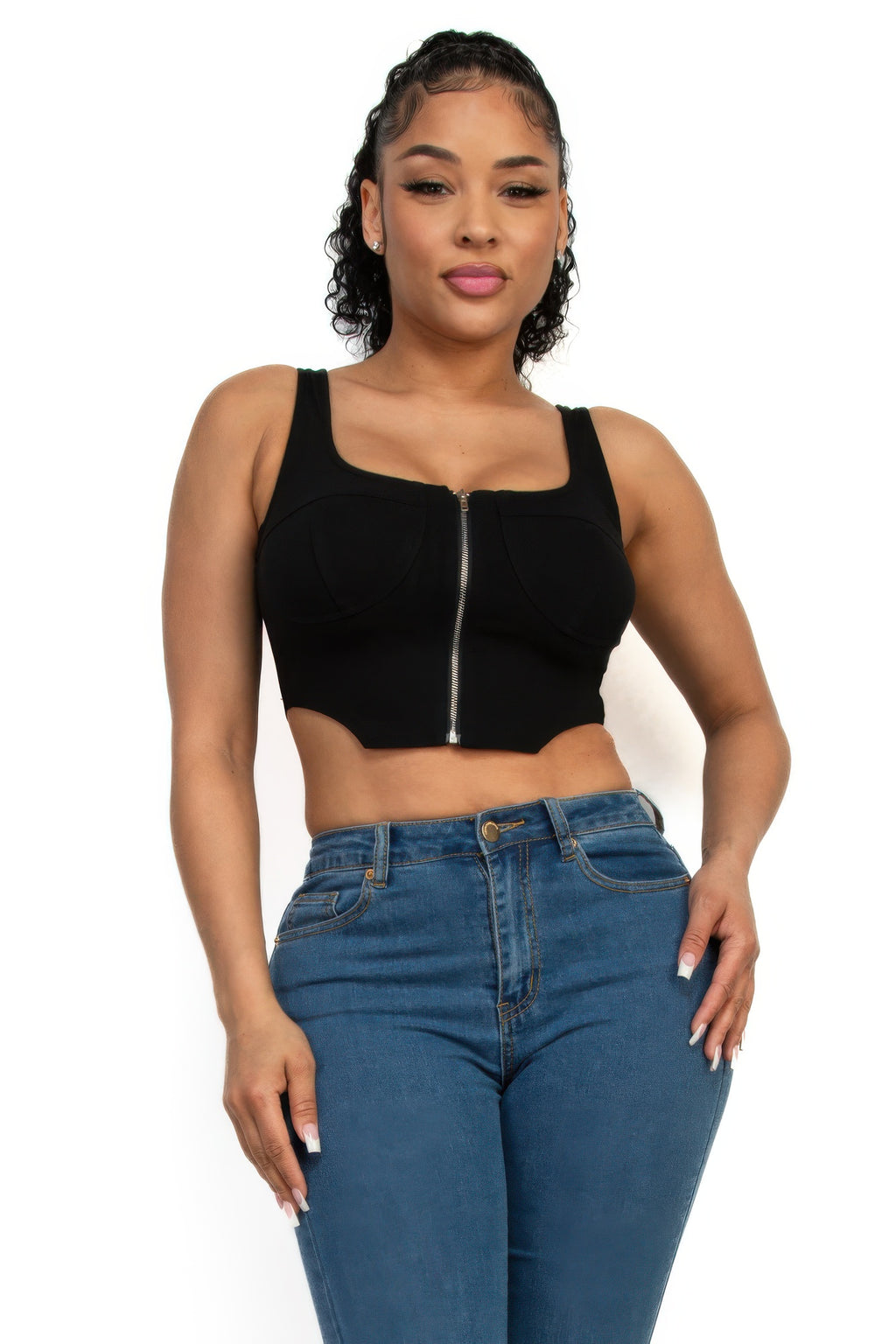 Zip-up square neck crop top-Product Type | Naughty Smile Fashion