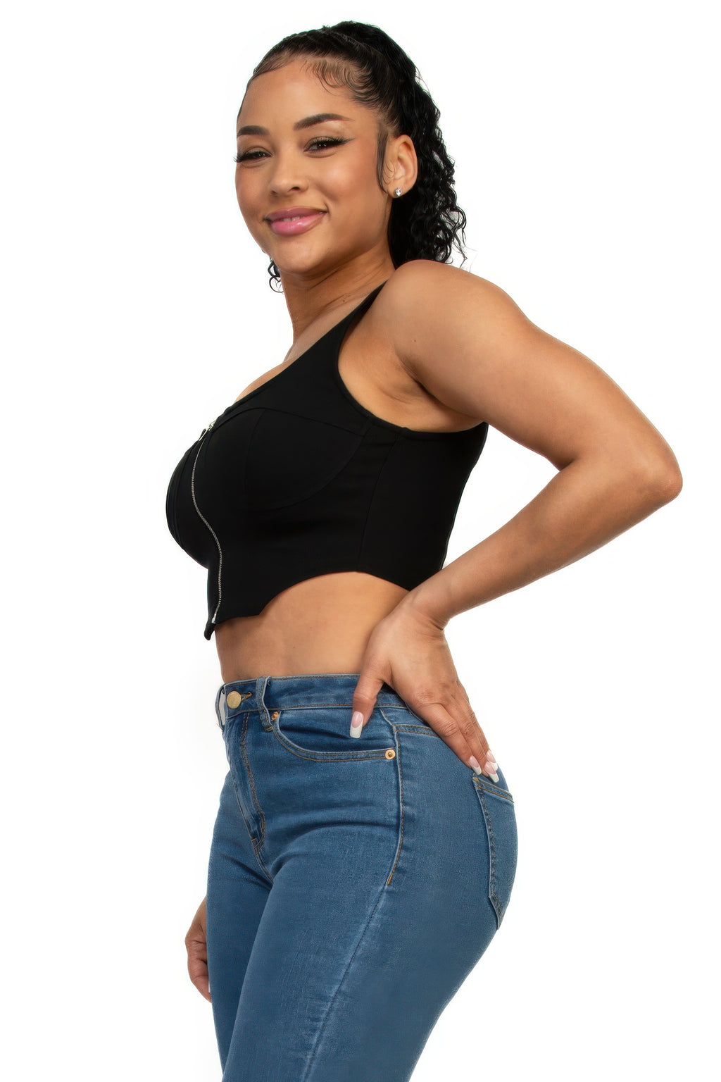 Zip-up square neck crop top-Product Type | Naughty Smile Fashion