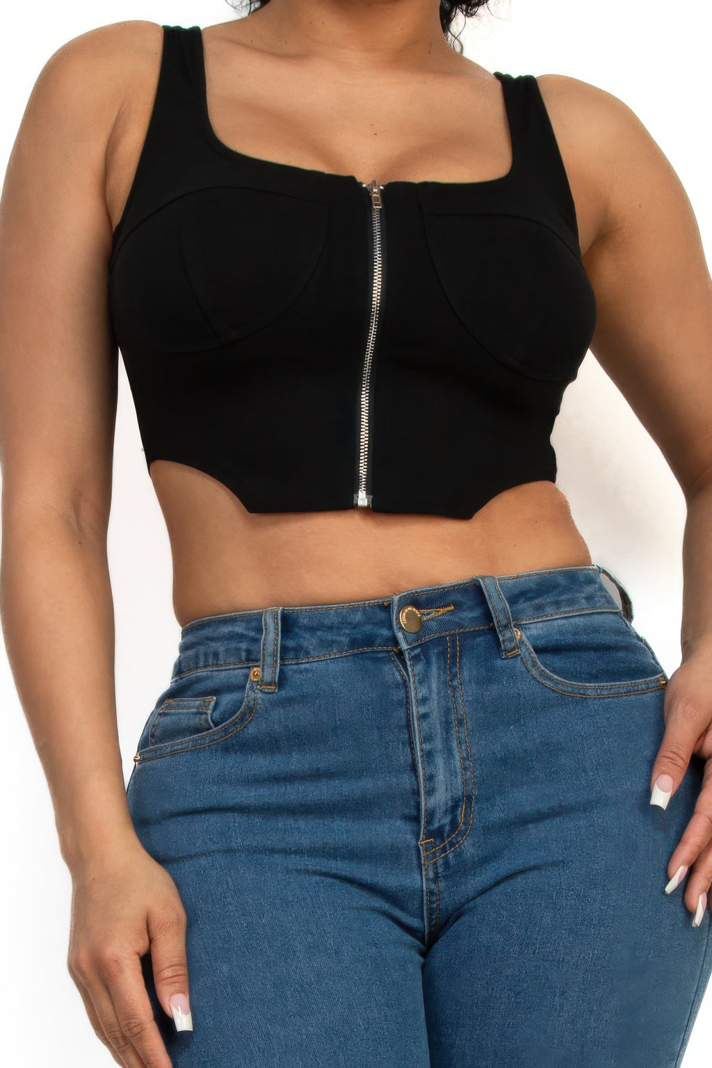 Zip-up square neck crop top-Product Type | Naughty Smile Fashion