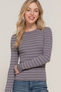 Long slv crew neck stripe sweater-Product Type | Naughty Smile Fashion