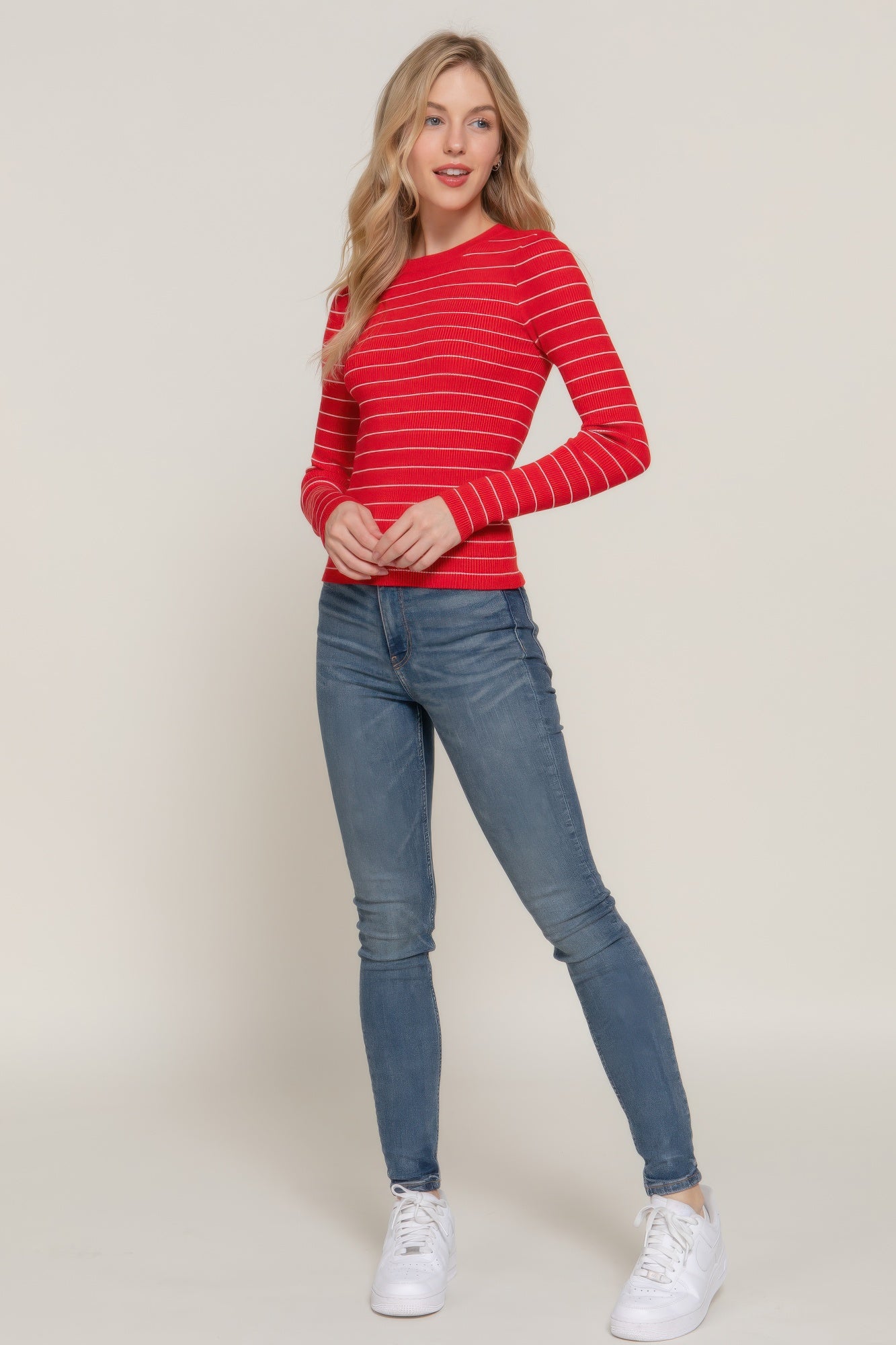 Long slv crew neck stripe sweater-Product Type | Naughty Smile Fashion