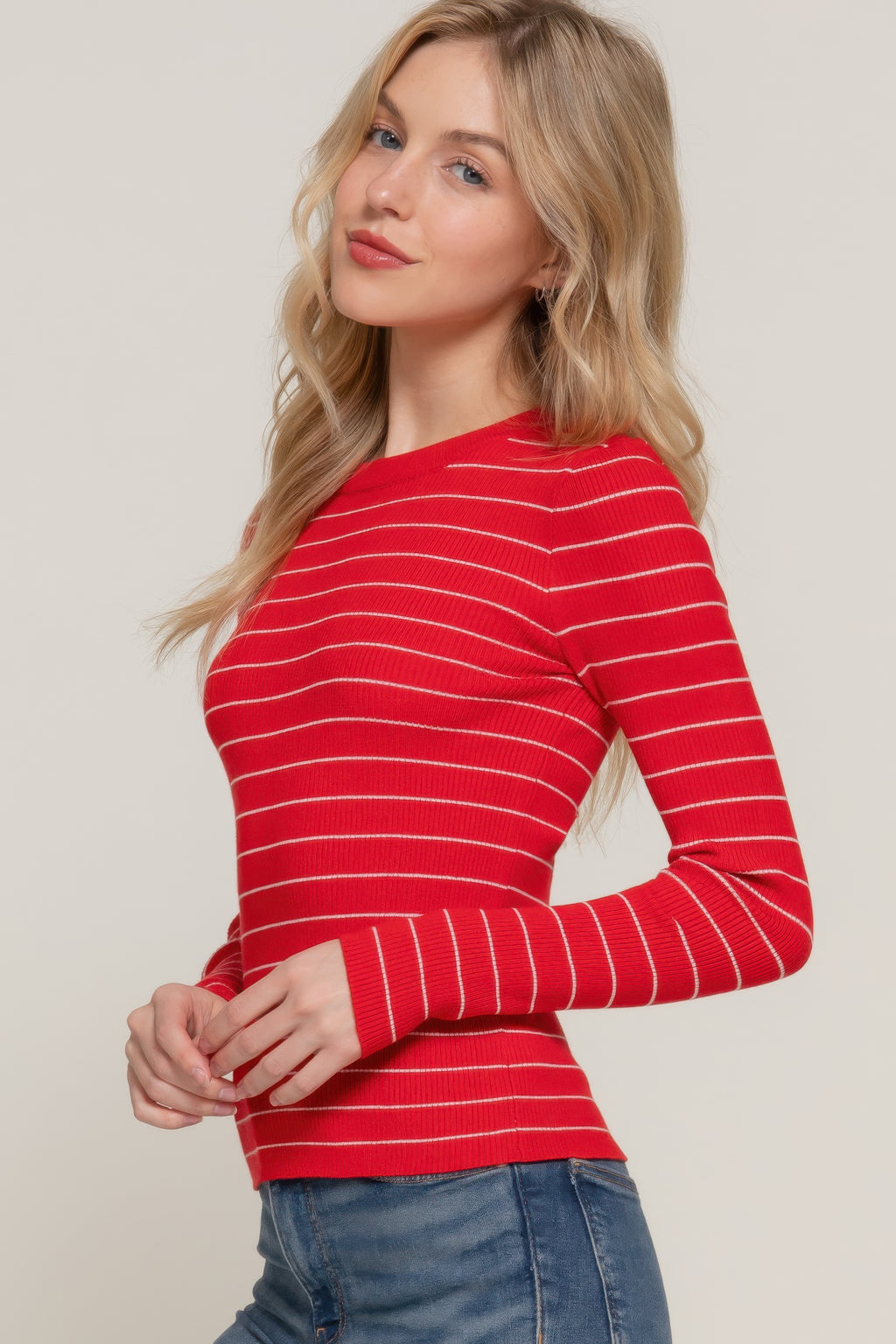 Long slv crew neck stripe sweater-Product Type | Naughty Smile Fashion