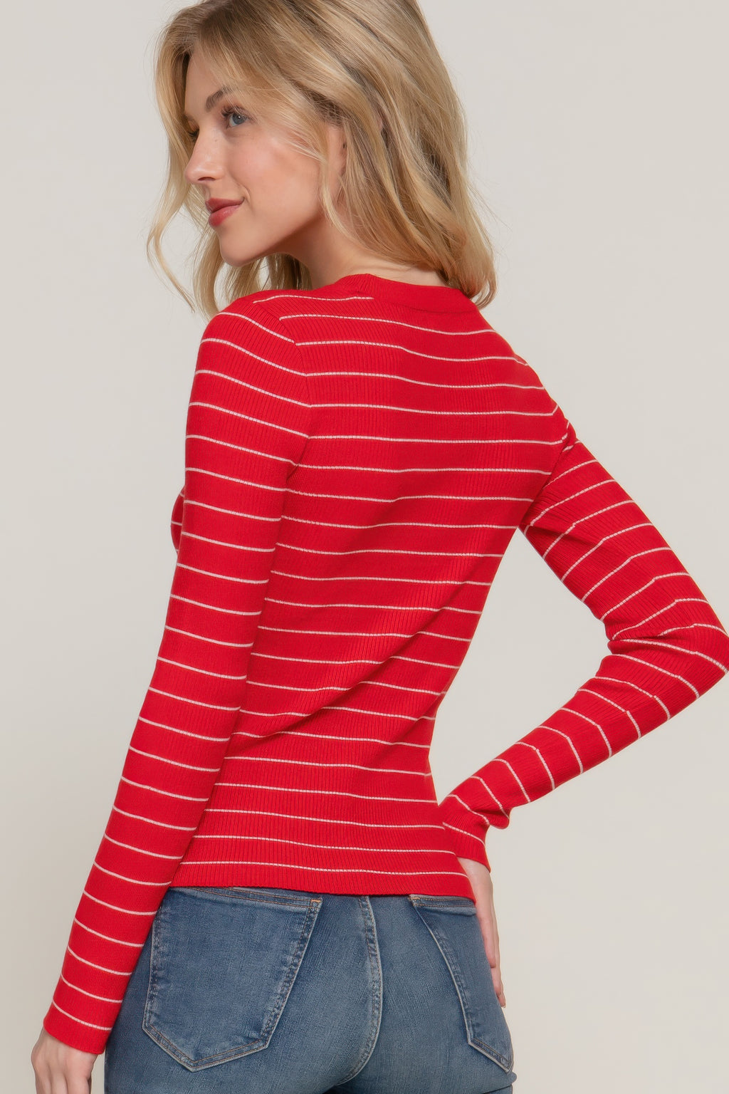 Long slv crew neck stripe sweater-Product Type | Naughty Smile Fashion