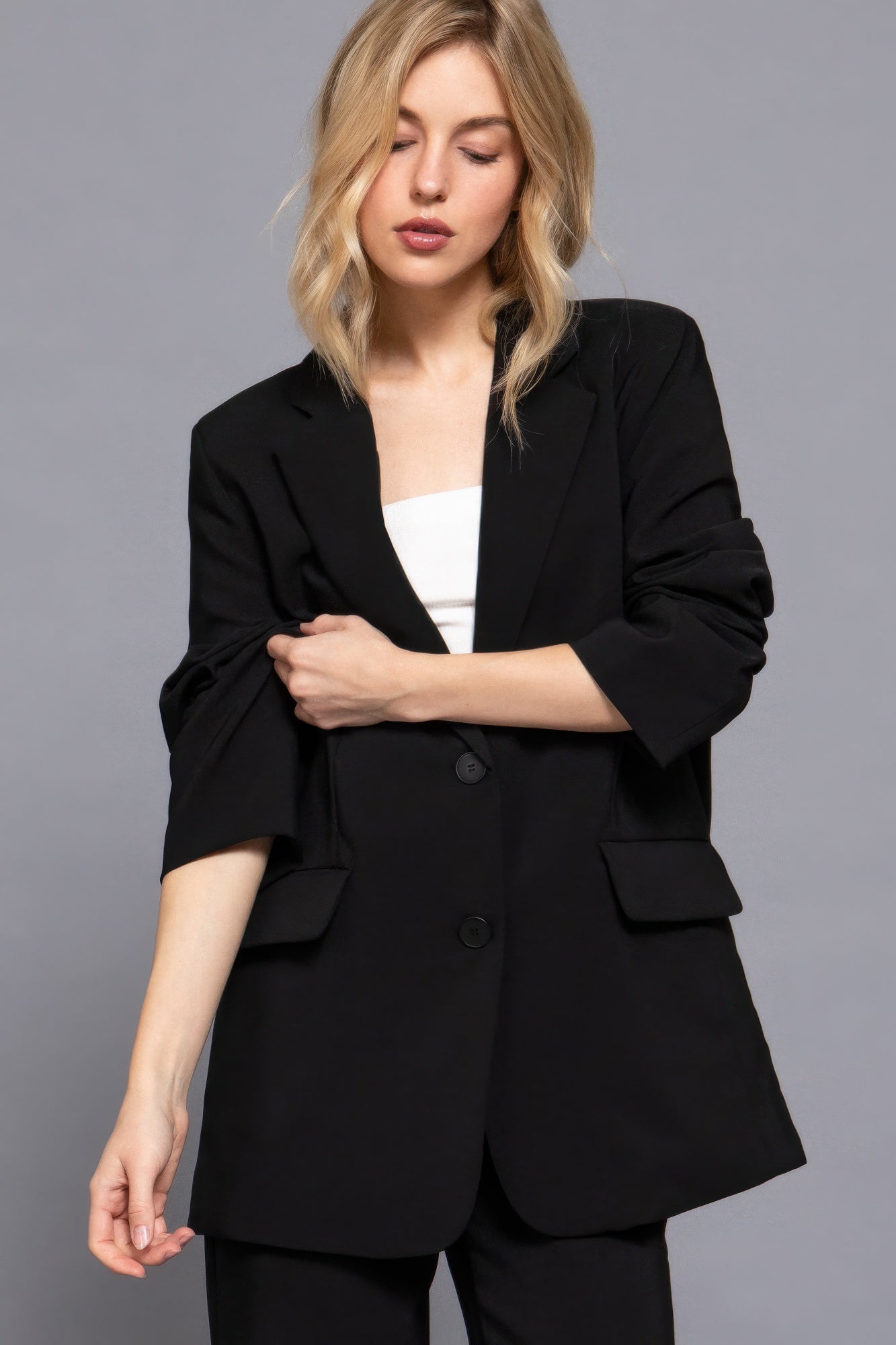 Long slv front button closure blazer-Product Type | Naughty Smile Fashion