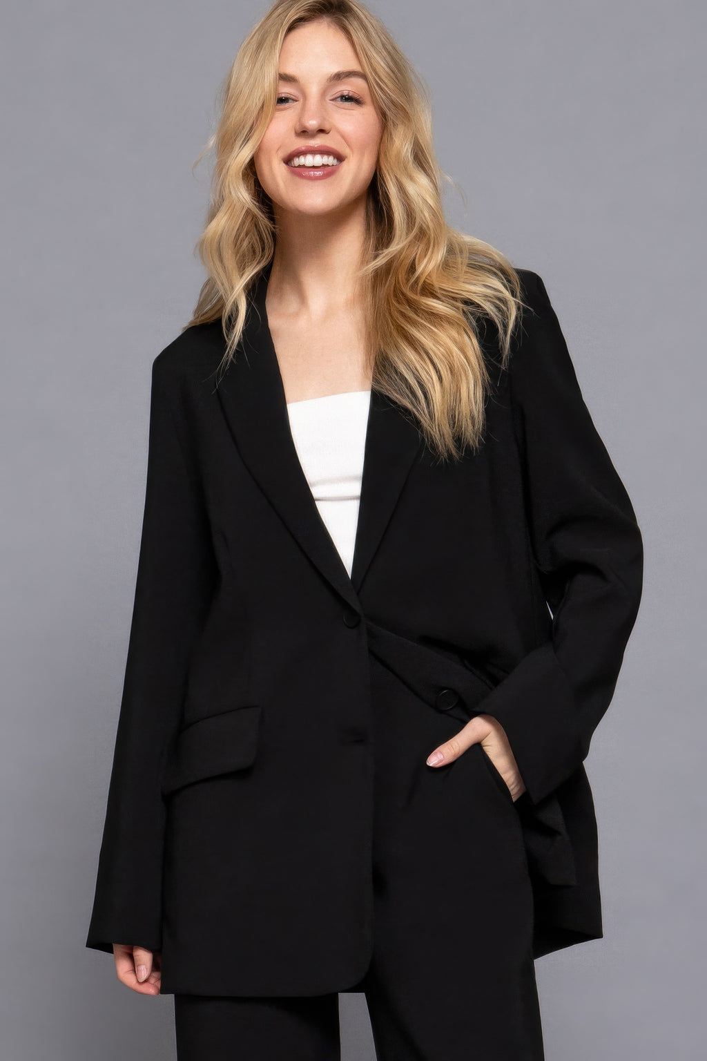 Long slv front button closure blazer-Product Type | Naughty Smile Fashion