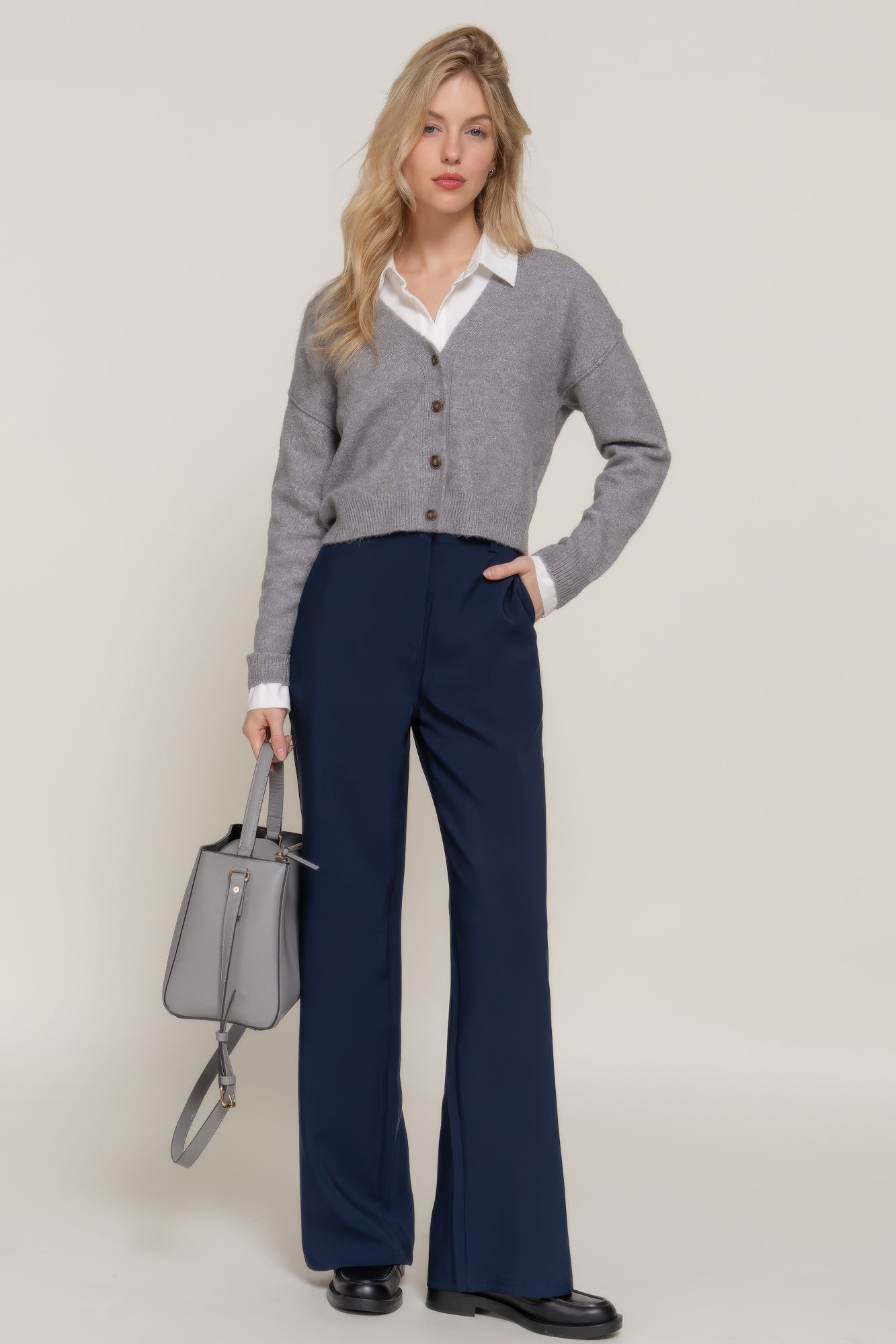 Back elastic straight woven long pants-Product Type | Naughty Smile Fashion