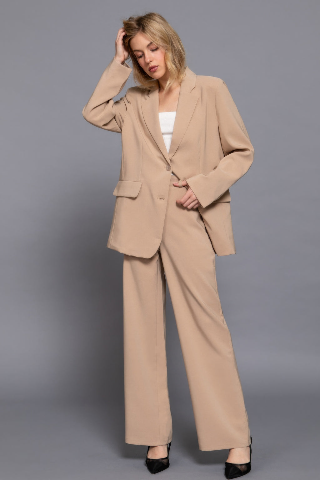 Back elastic straight woven long pants-Product Type | Naughty Smile Fashion