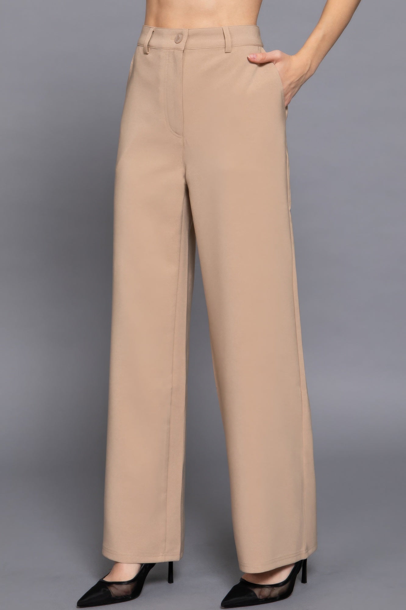 Back elastic straight woven long pants-Product Type | Naughty Smile Fashion