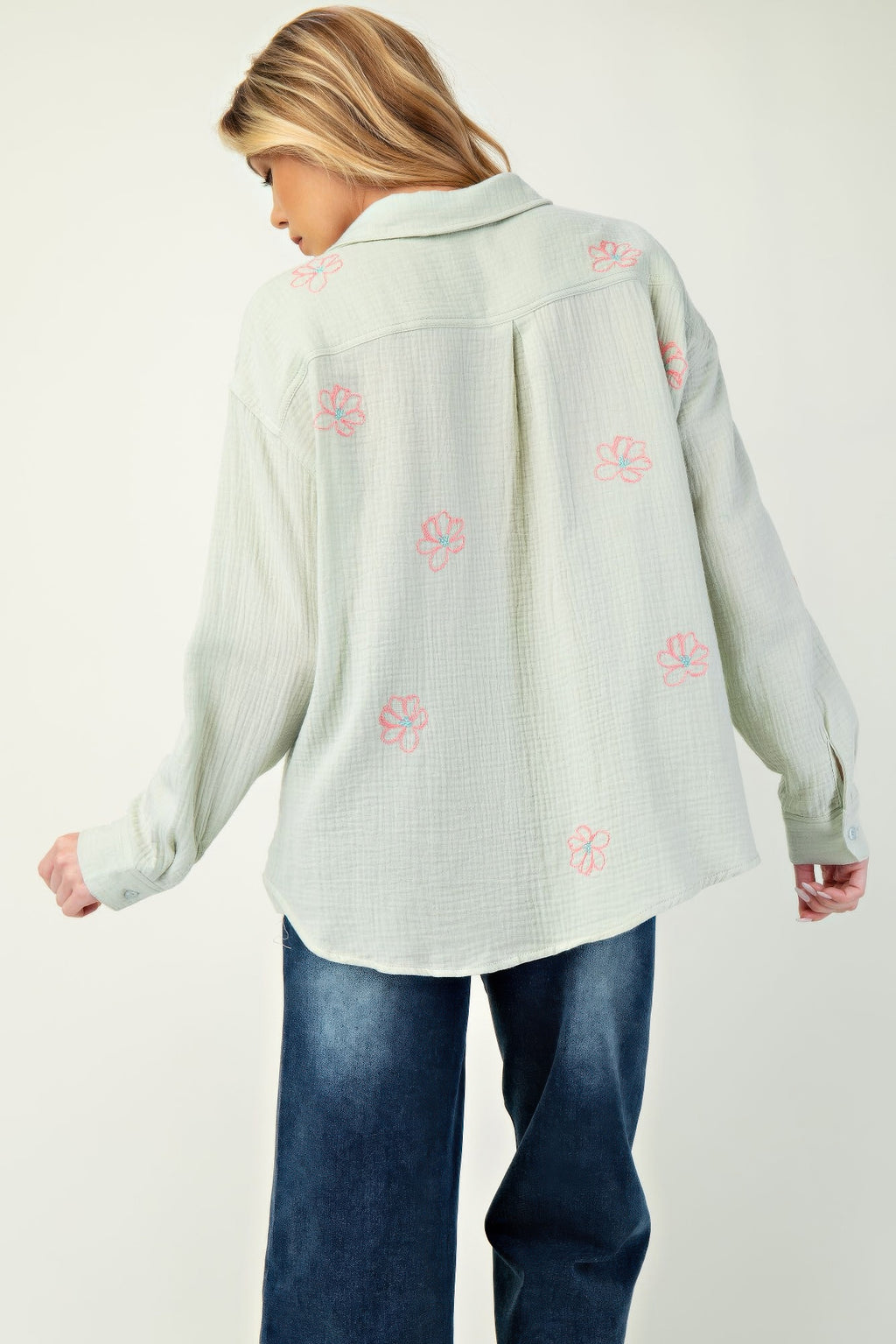 Embo detailed cotton gauze button down shirt-Product Type | Naughty Smile Fashion