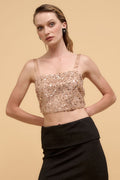 Floral sequins straight neck crop top-Product Type | Naughty Smile Fashion