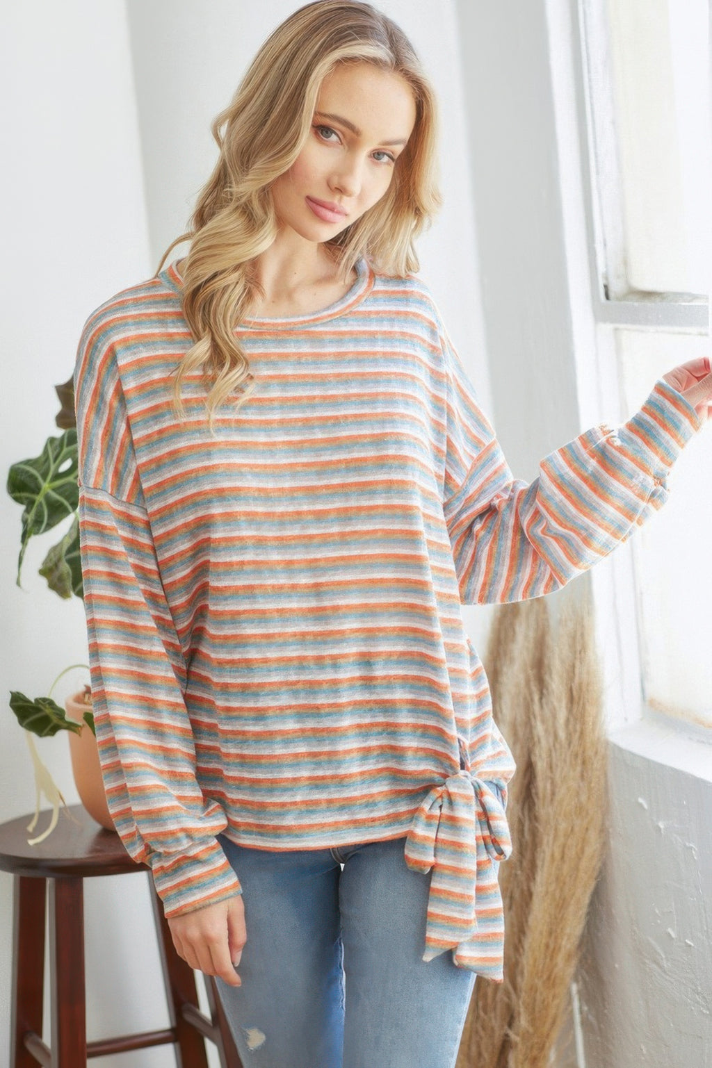 Striped Longsleeve Top With Ribbon-Product Type | Naughty Smile Fashion