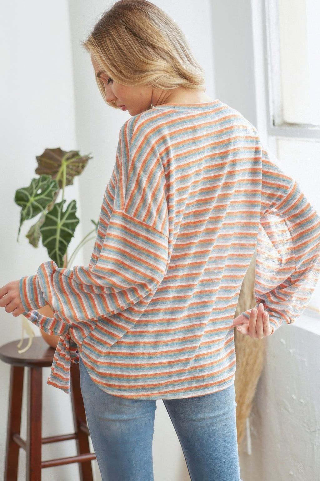 Striped Longsleeve Top With Ribbon-Product Type | Naughty Smile Fashion