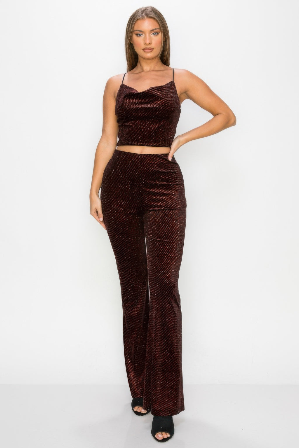 Glittery Flare High-rise Elastic Pants-Product Type | Naughty Smile Fashion