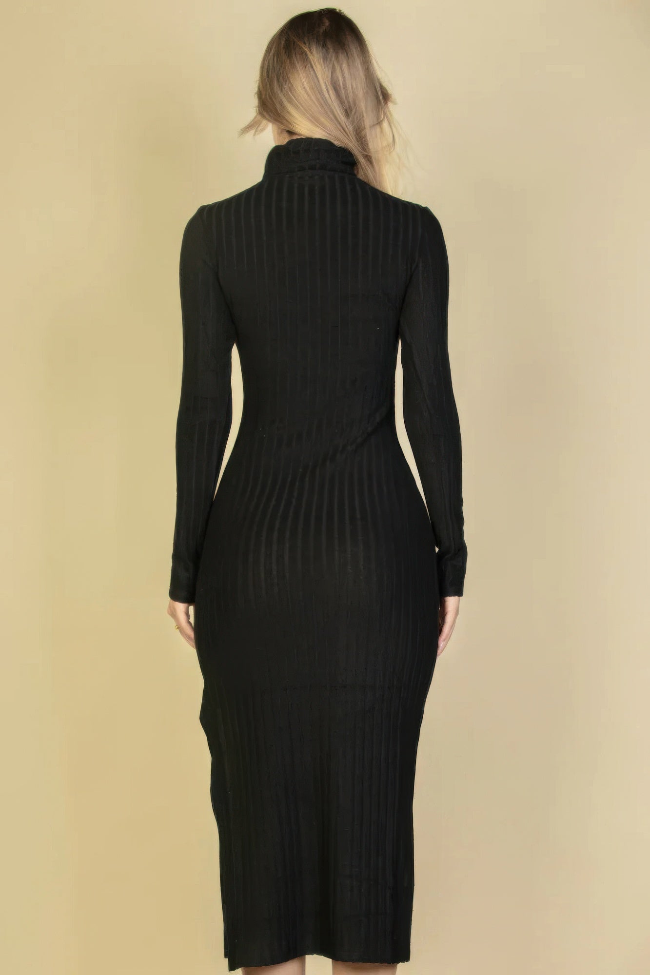 Sweater-knit Fuzzy Turtle Neck Split Thigh Dress-Product Type | Naughty Smile Fashion