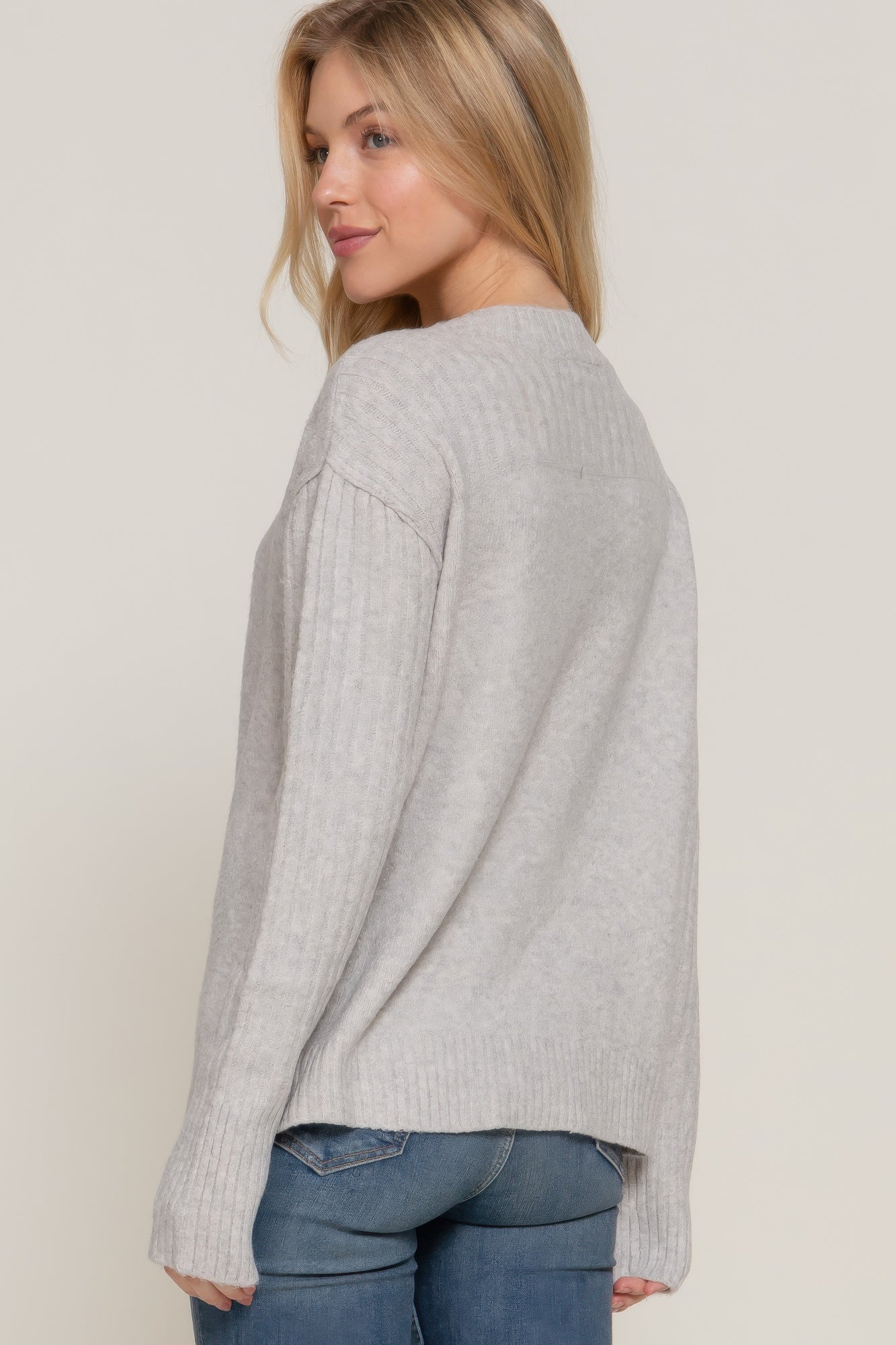 Long Slv Mock Neck Raised Seam Sweater-Product Type | Naughty Smile Fashion