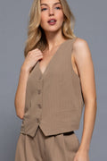 V-neckline Pin Stripe Woven Vest-Product Type | Naughty Smile Fashion
