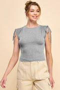Ruching Shoulder Ribbed Top-Product Type | Naughty Smile Fashion