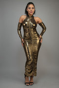 Metallic Ruched Dress With Sleeves-Product Type | Naughty Smile Fashion