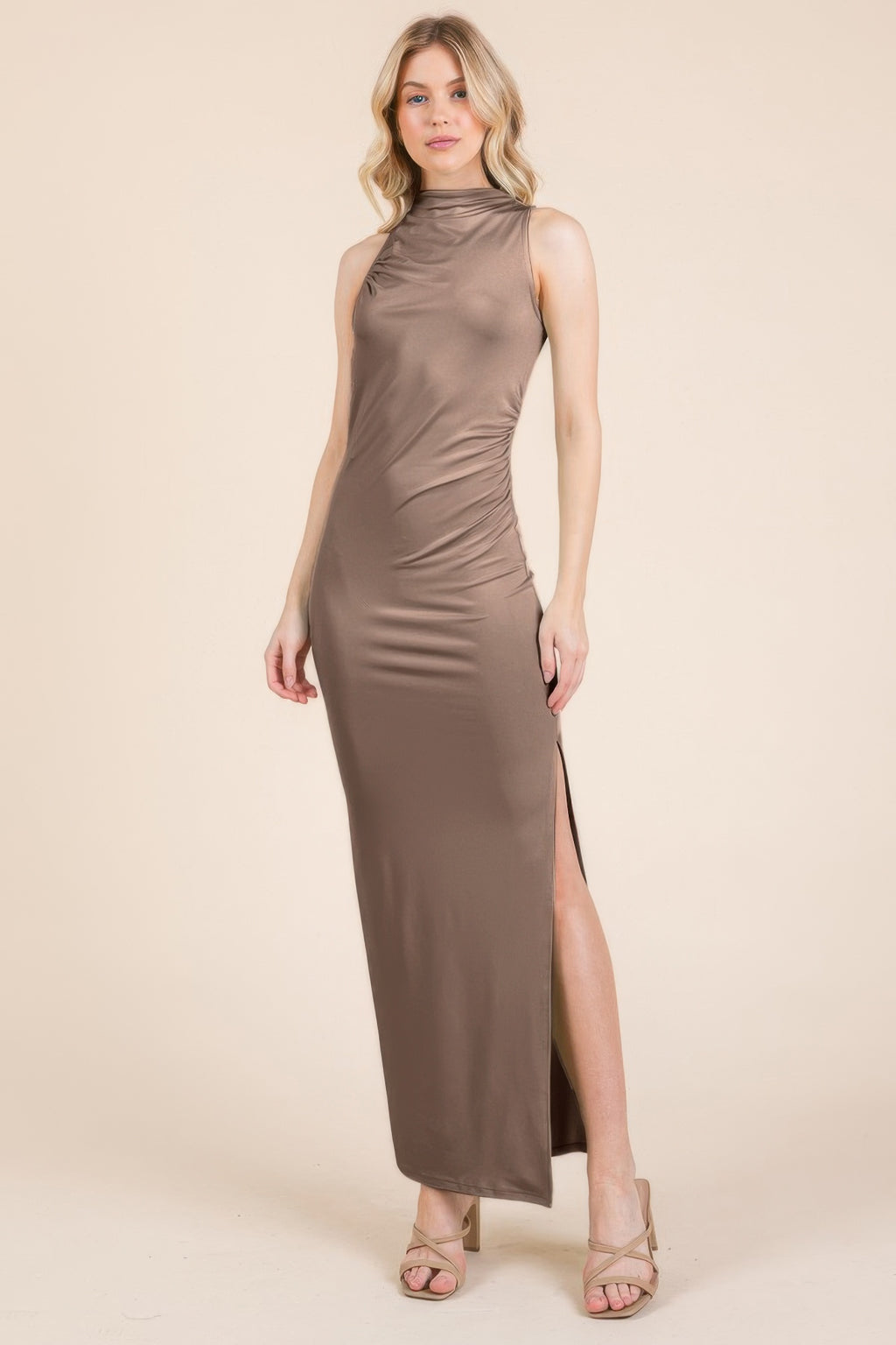 Back Cut Out Side Shirring Side Slit Maxi Dress-Product Type | Naughty Smile Fashion
