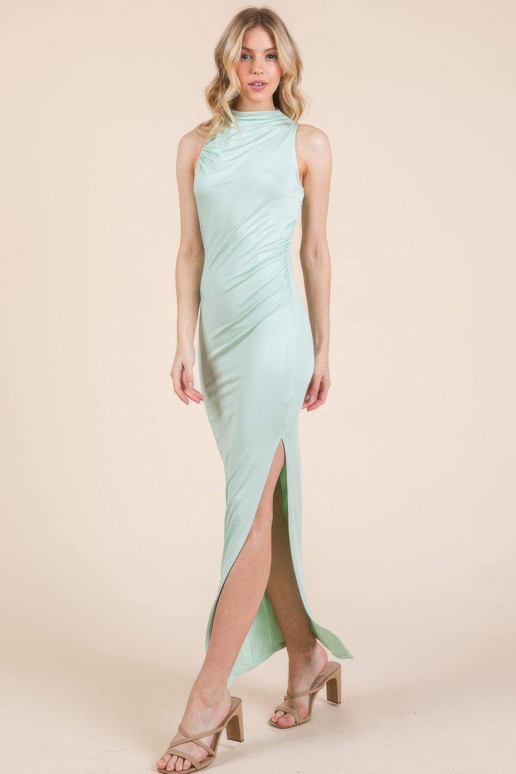 Back Cut Out Side Shirring Side Slit Maxi Dress-Product Type | Naughty Smile Fashion