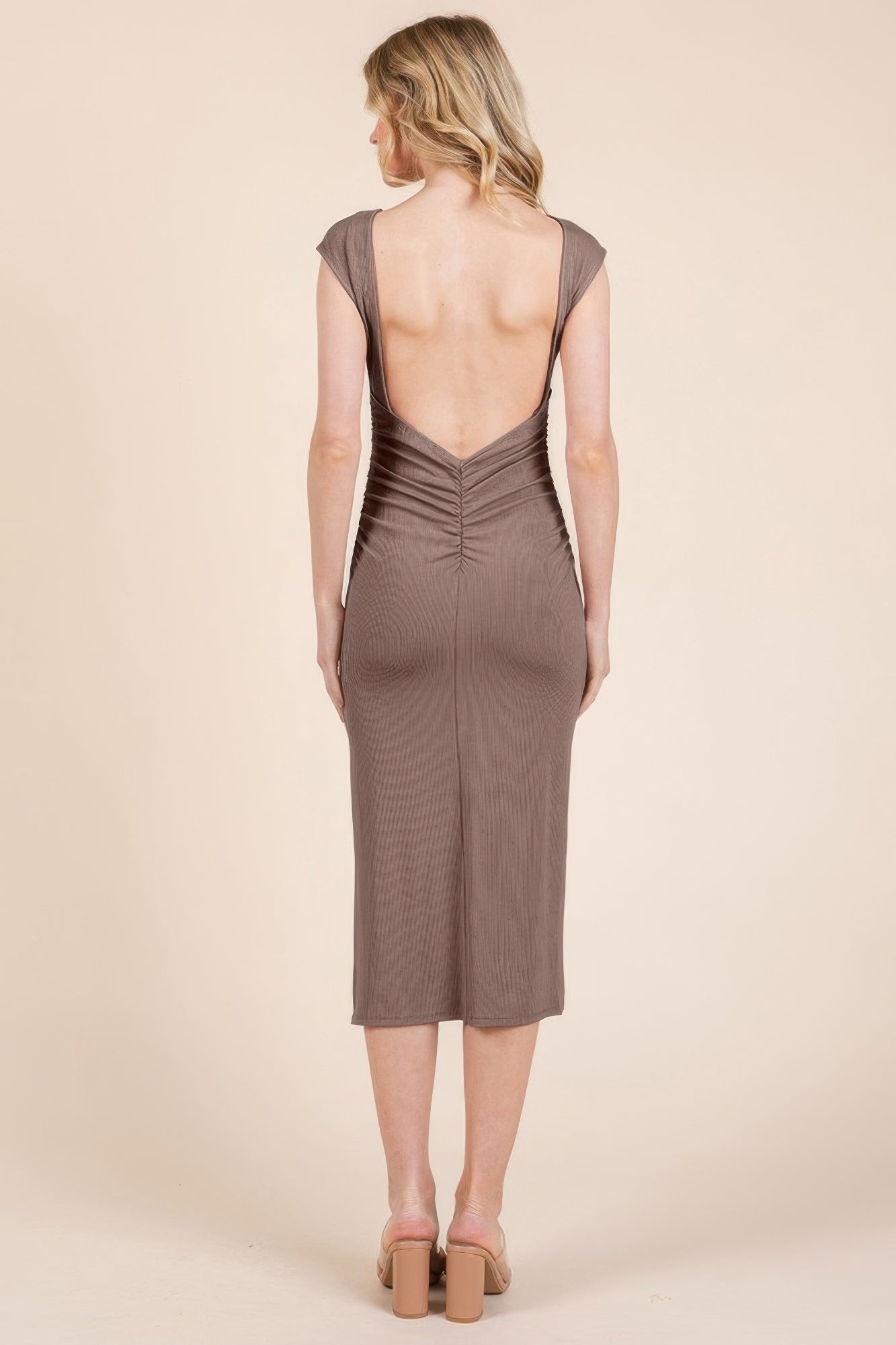 Cap Sleeve Boatneck Open Back Midi Dress-Product Type | Naughty Smile Fashion