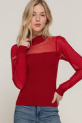 Long Slv Mesh Panel Detail Sweater Top-Product Type | Naughty Smile Fashion