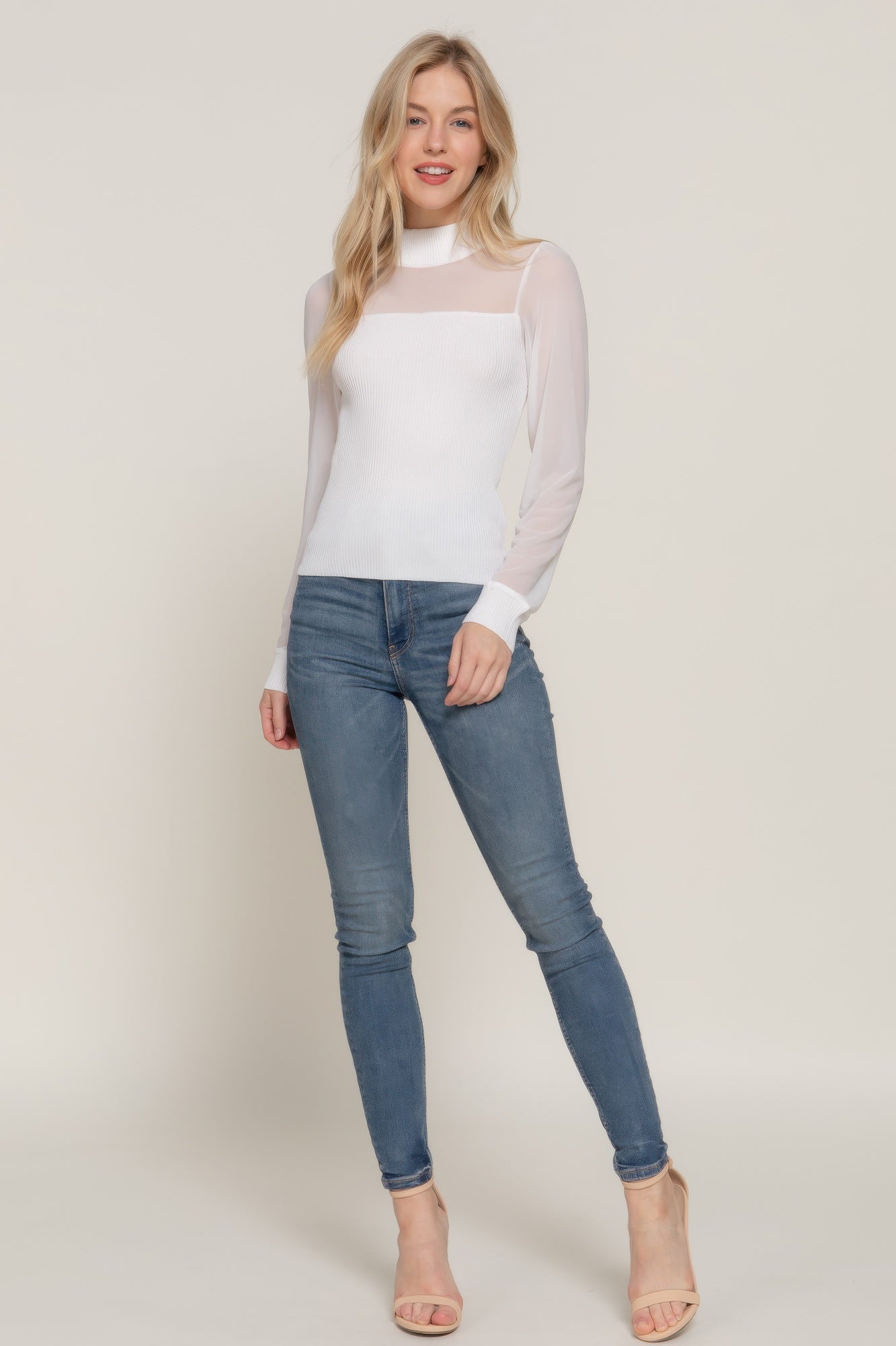 Long Slv Mesh Panel Detail Sweater Top-Product Type | Naughty Smile Fashion