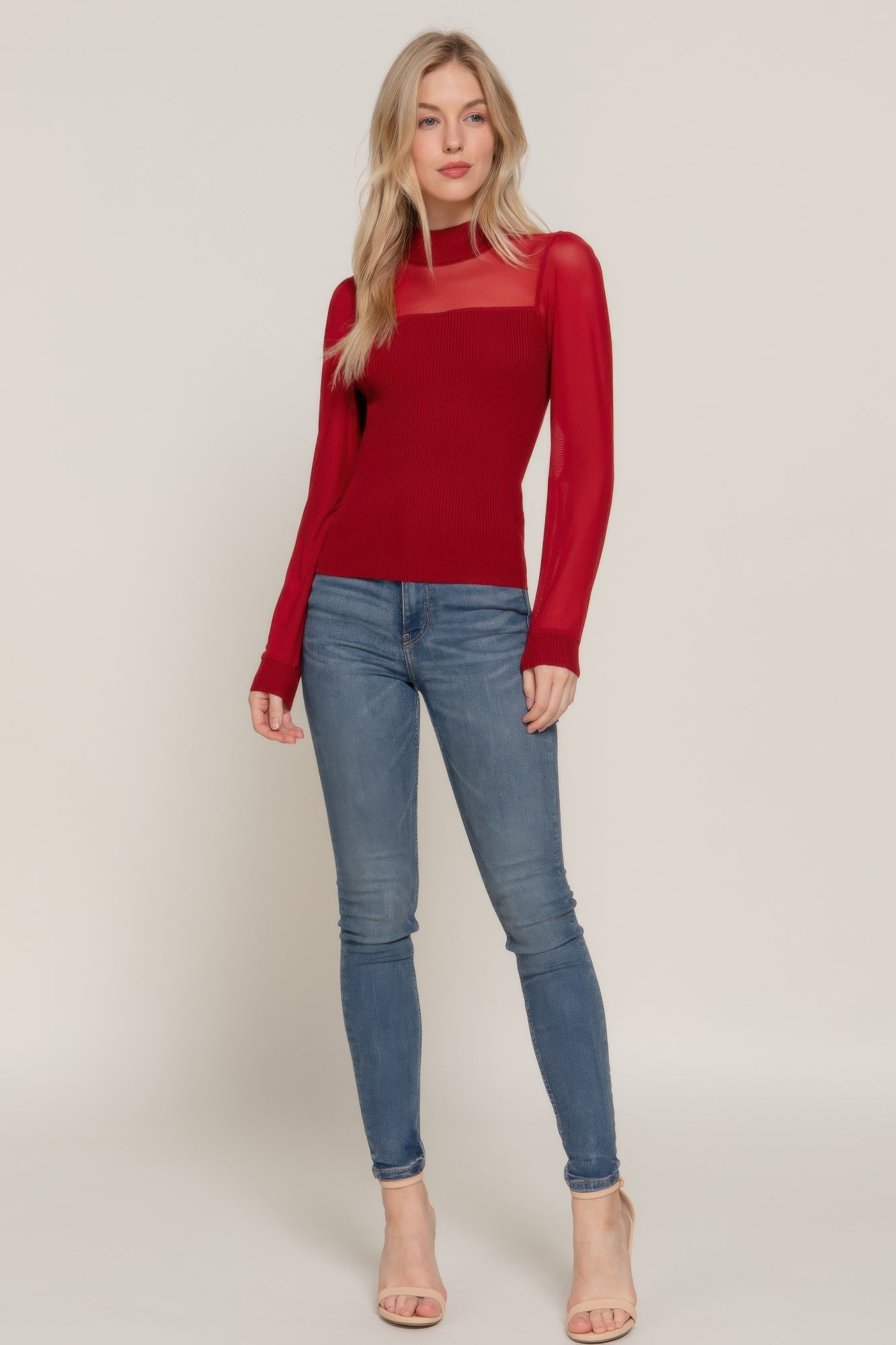 Long Slv Mesh Panel Detail Sweater Top-Product Type | Naughty Smile Fashion