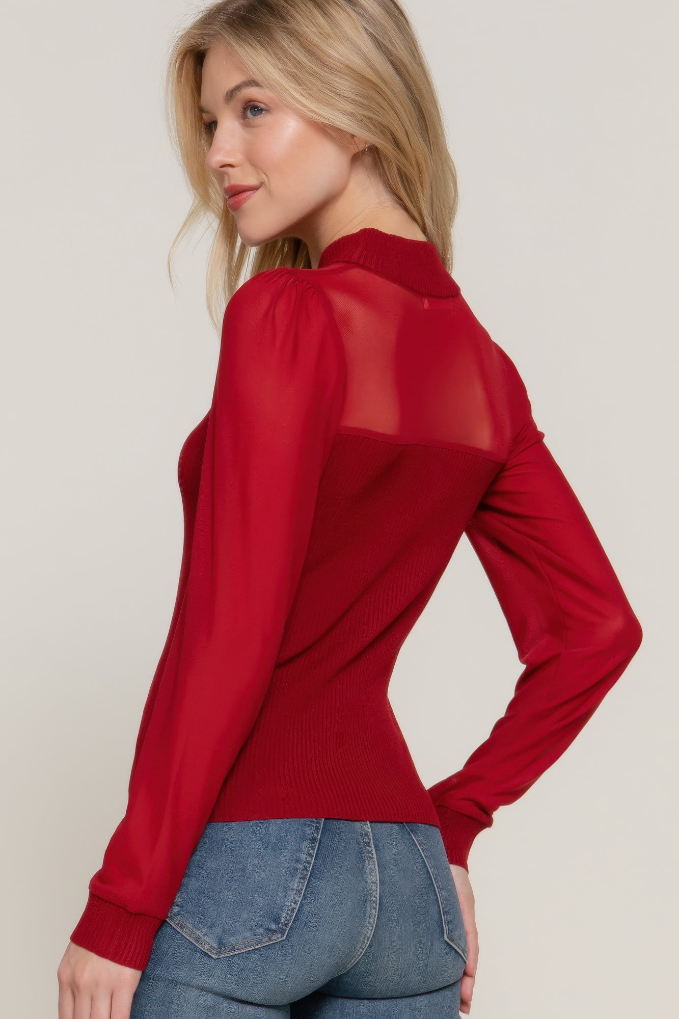 Long Slv Mesh Panel Detail Sweater Top-Product Type | Naughty Smile Fashion