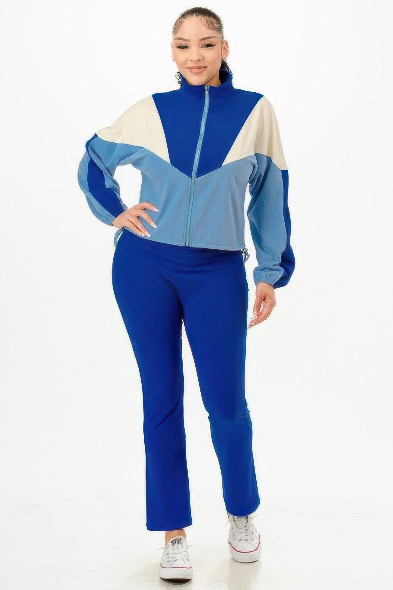 Color Blocked Jacket W/flare Pants Set-Product Type | Naughty Smile Fashion