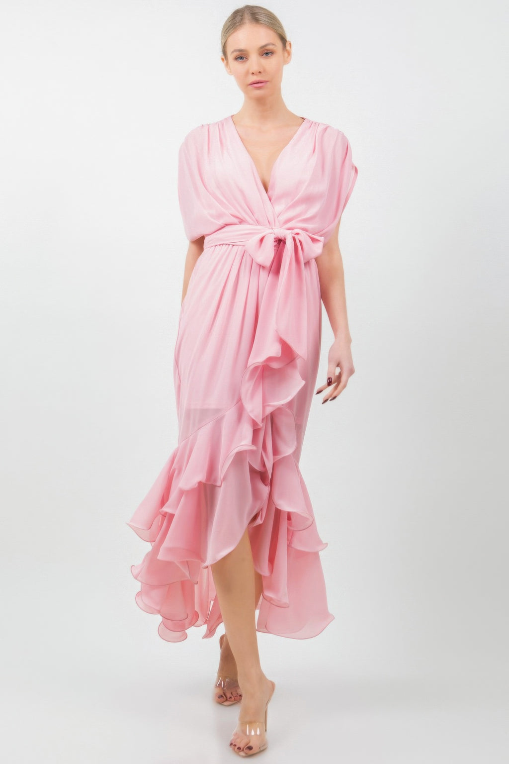 Solid Tie Waist Ruffle Midi Dress-Product Type | Naughty Smile Fashion