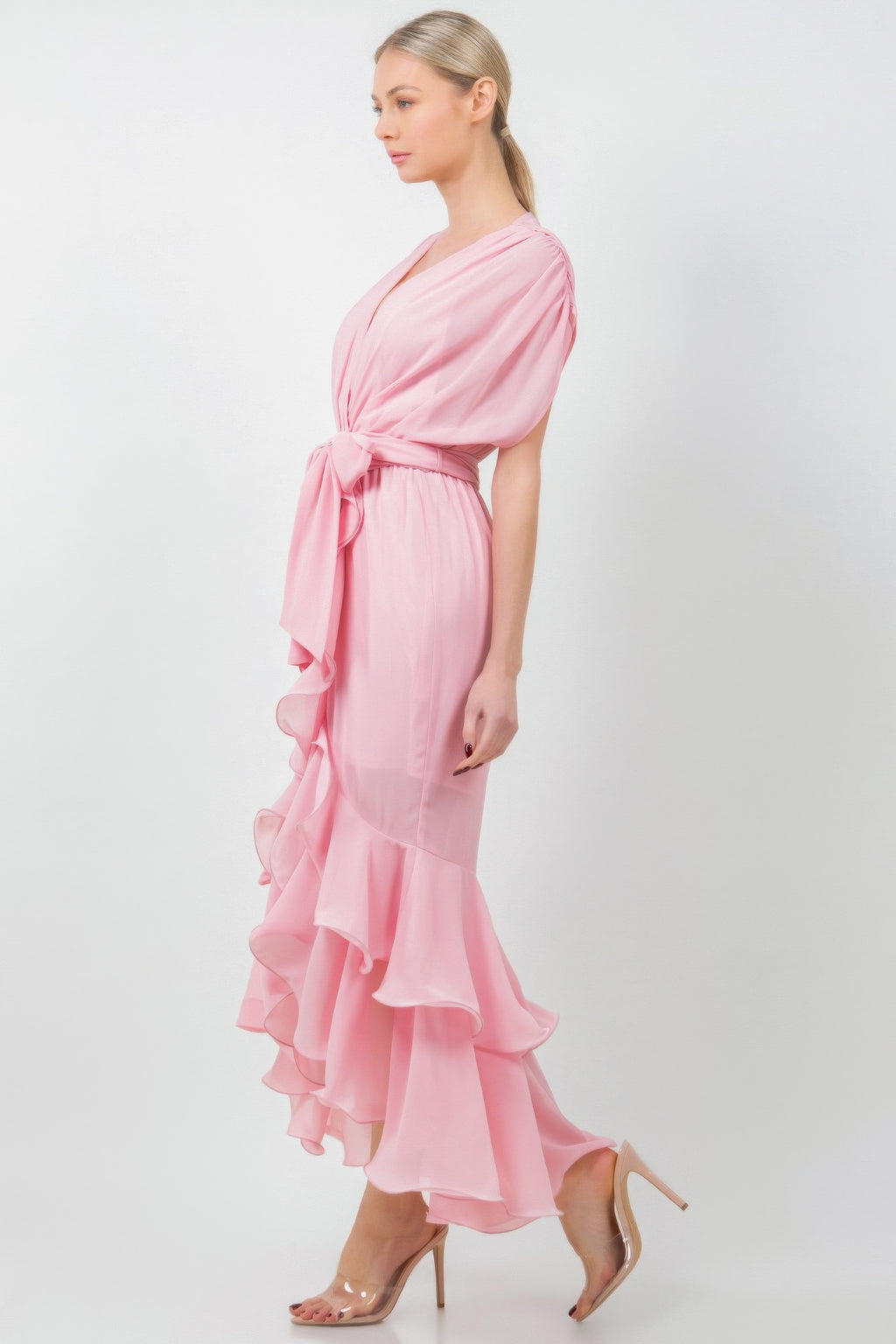 Solid Tie Waist Ruffle Midi Dress-Product Type | Naughty Smile Fashion