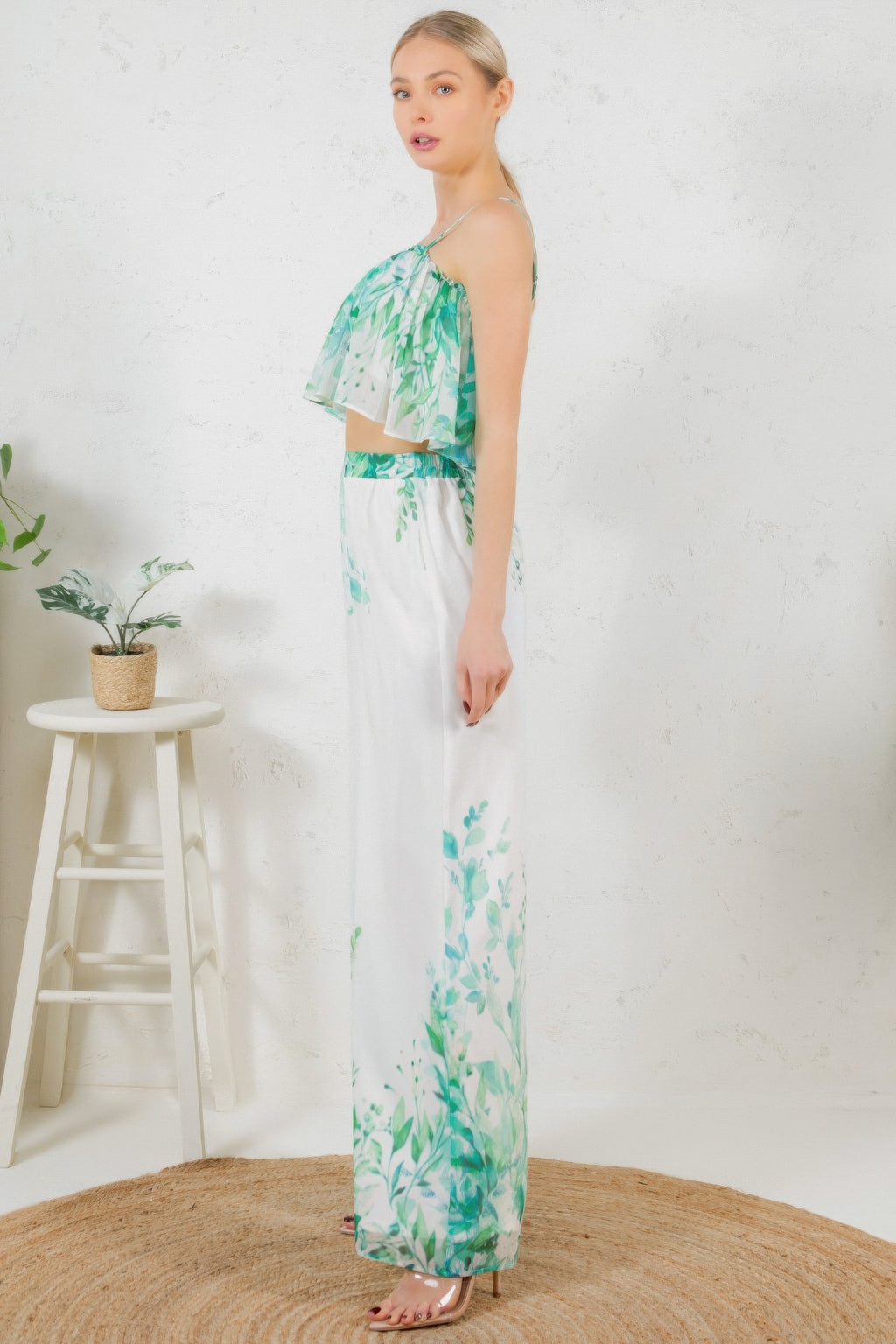 Printed Crop Top & Wide Leg Long Pants Set-Product Type | Naughty Smile Fashion