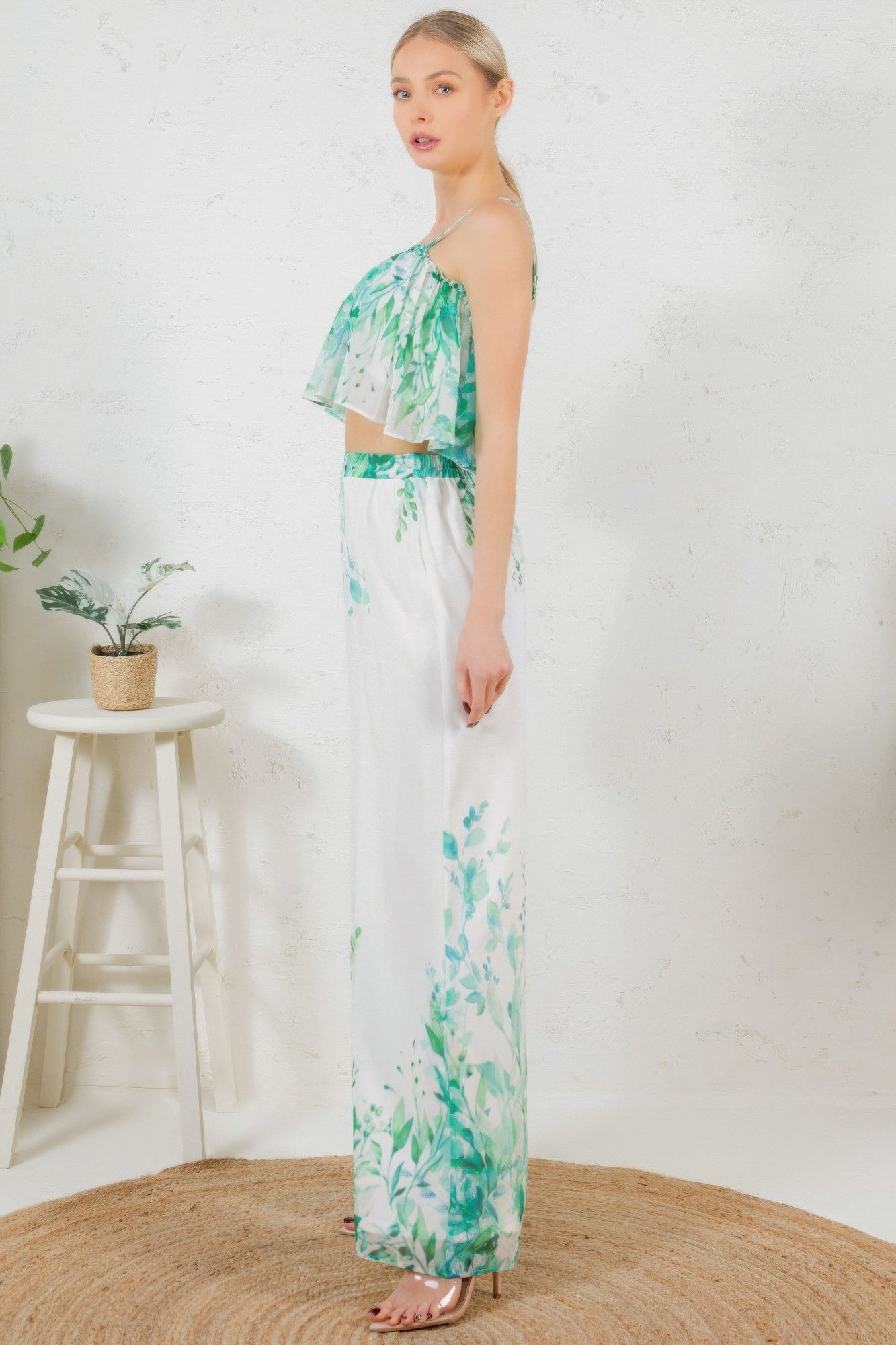 Printed Crop Top & Wide Leg Long Pants Set-Product Type | Naughty Smile Fashion