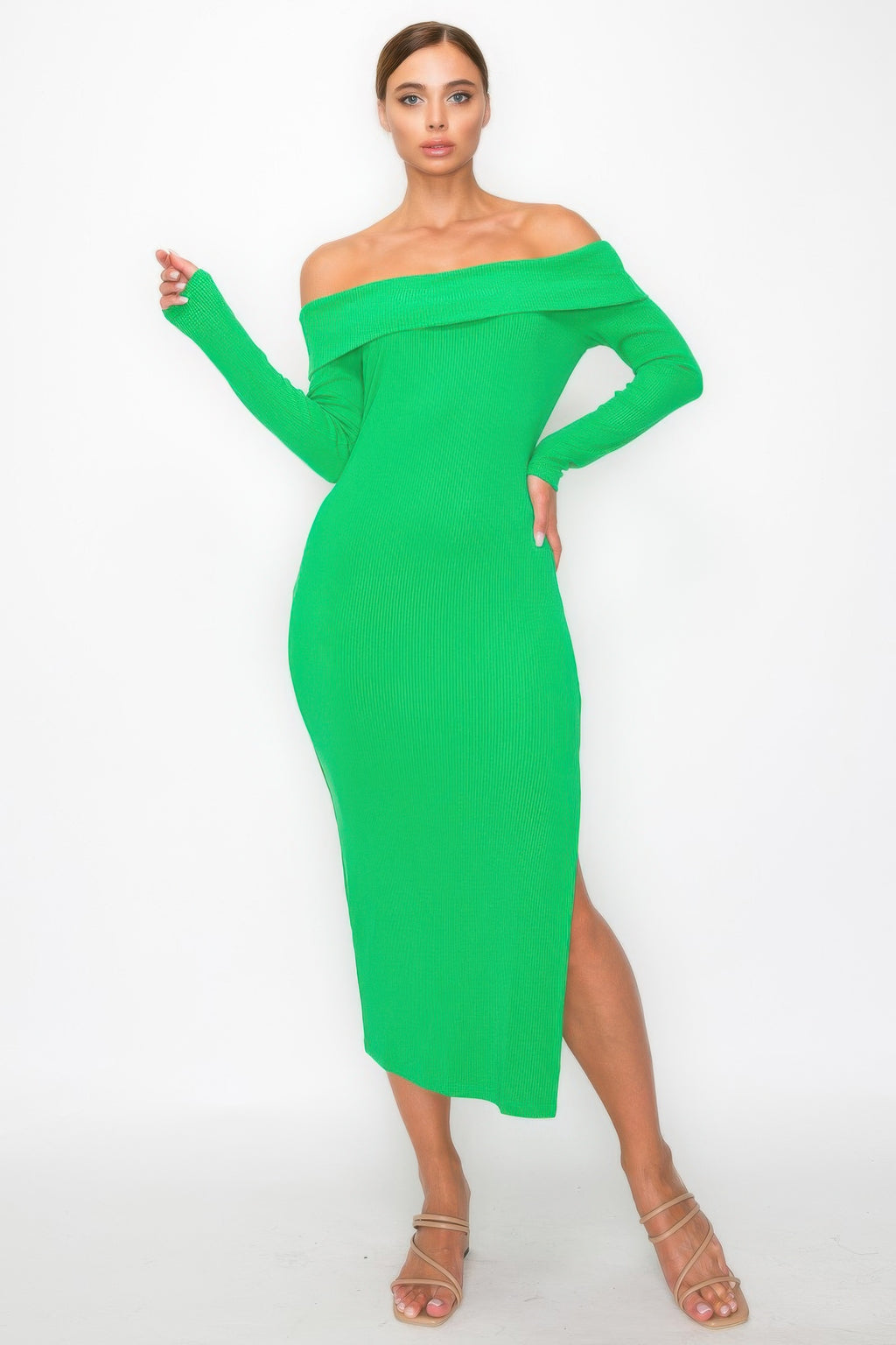 Off-shoulder Rib Midi Dress-Product Type | Naughty Smile Fashion