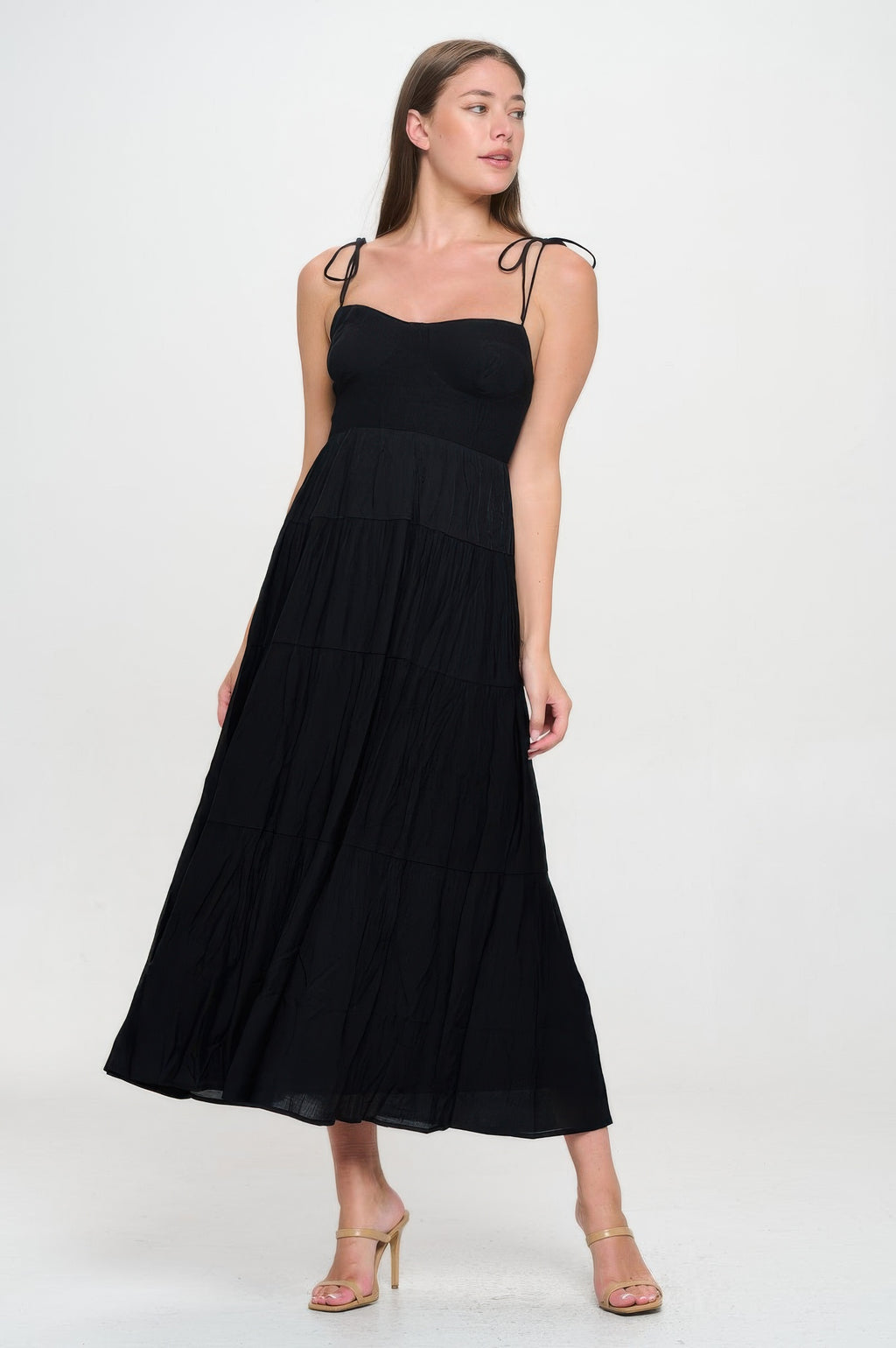 Solid Smocked Ruffle Maxi Dress-Product Type | Naughty Smile Fashion
