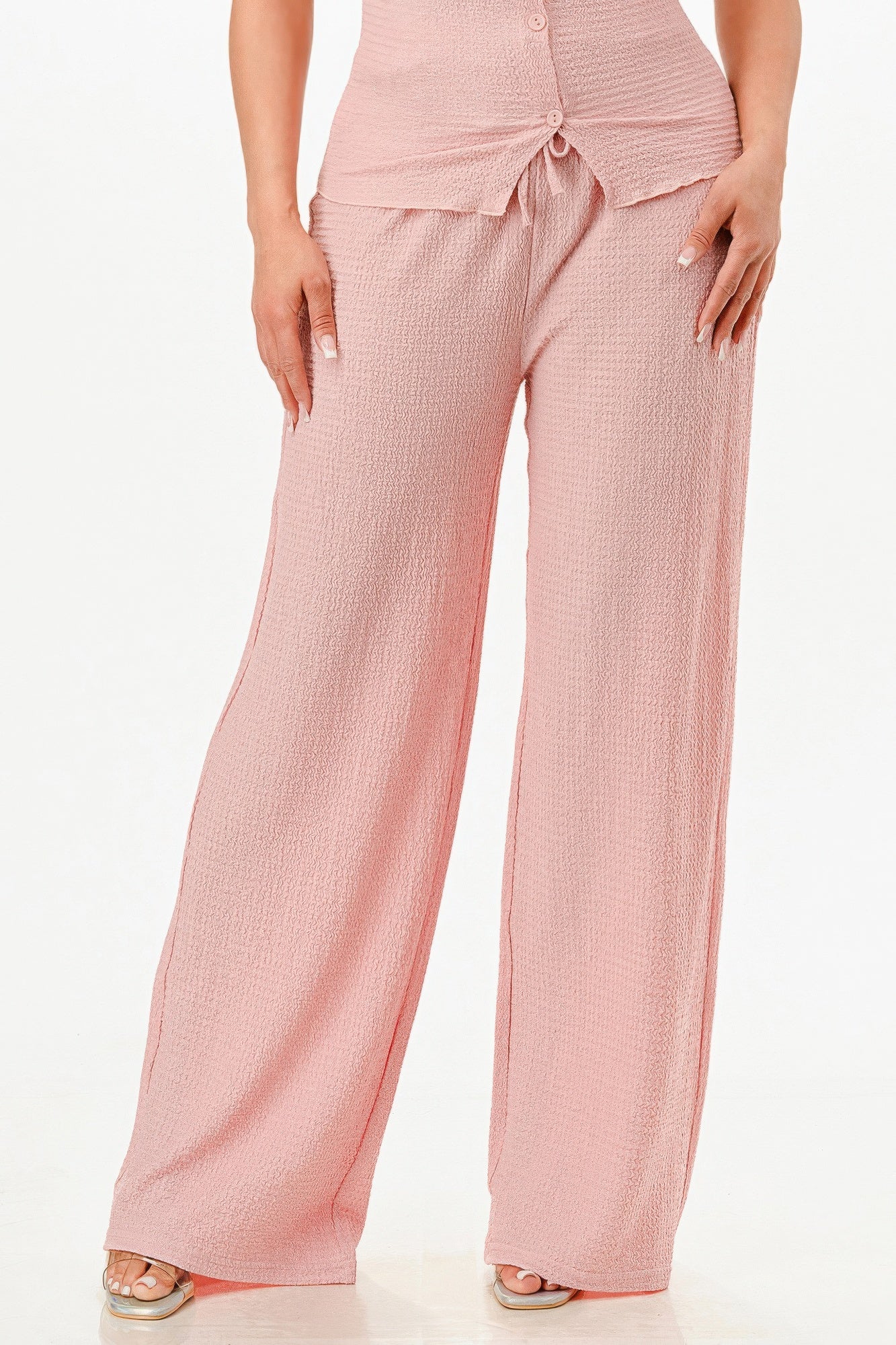Textured Polo Top And Pants Set-Product Type | Naughty Smile Fashion