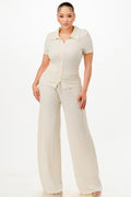 Textured Polo Top And Pants Set-Product Type | Naughty Smile Fashion