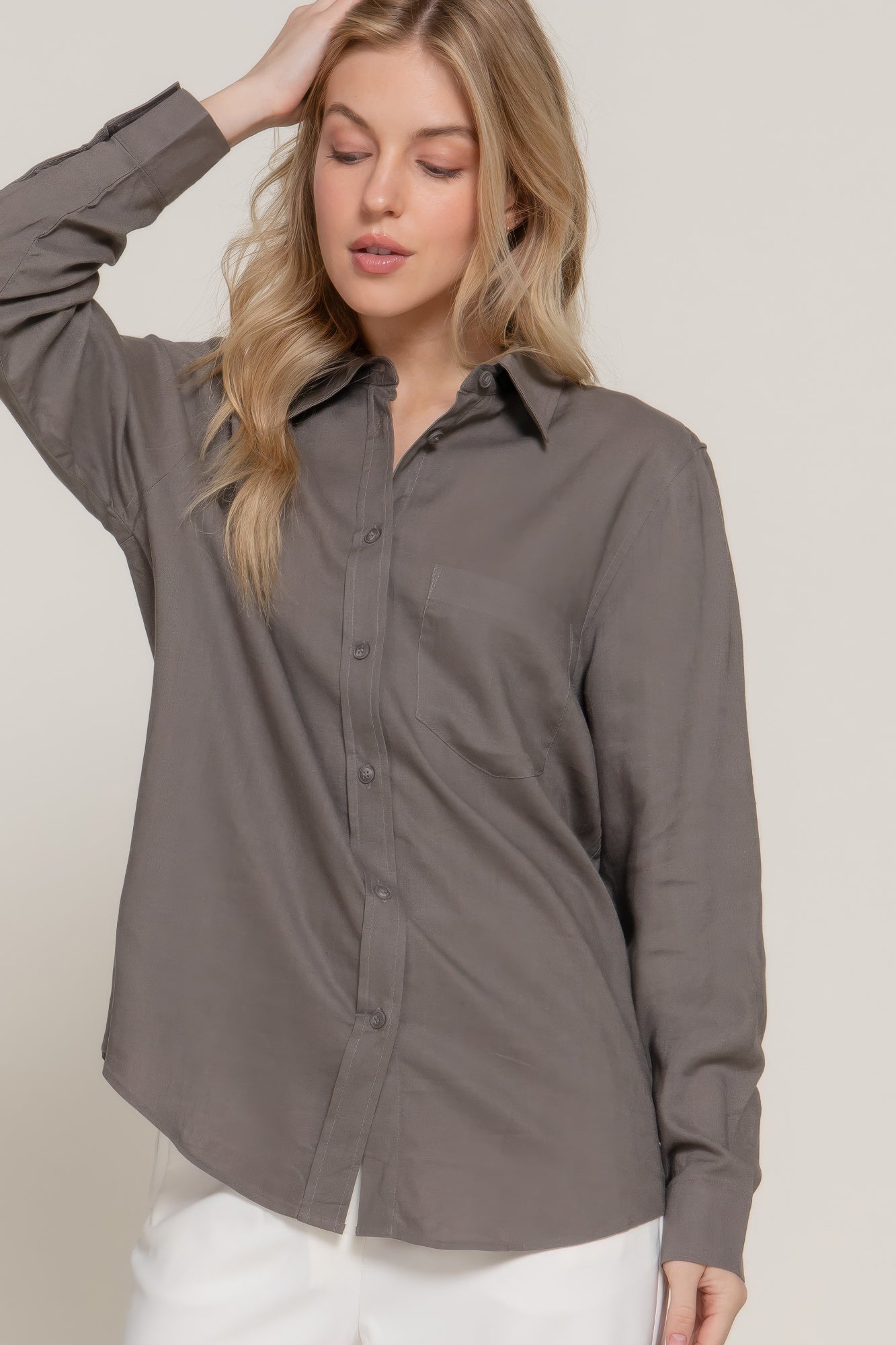 Long Sleeve Linen Blend Shirt-Product Type | Naughty Smile Fashion
