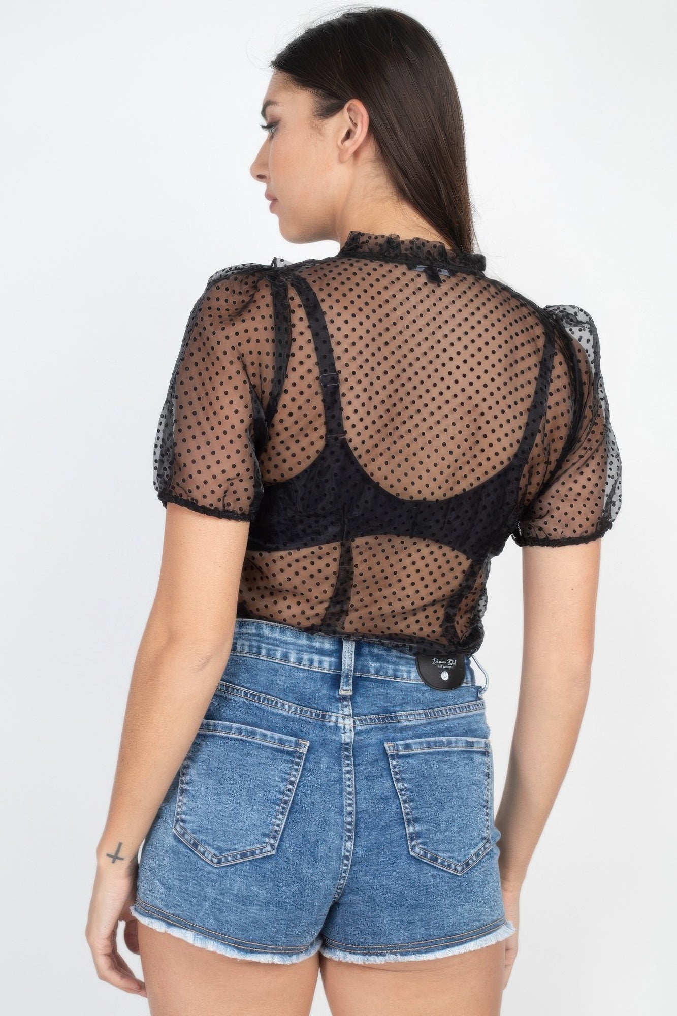 Sheer Ruffle-trim Dot Top-Product Type | Naughty Smile Fashion